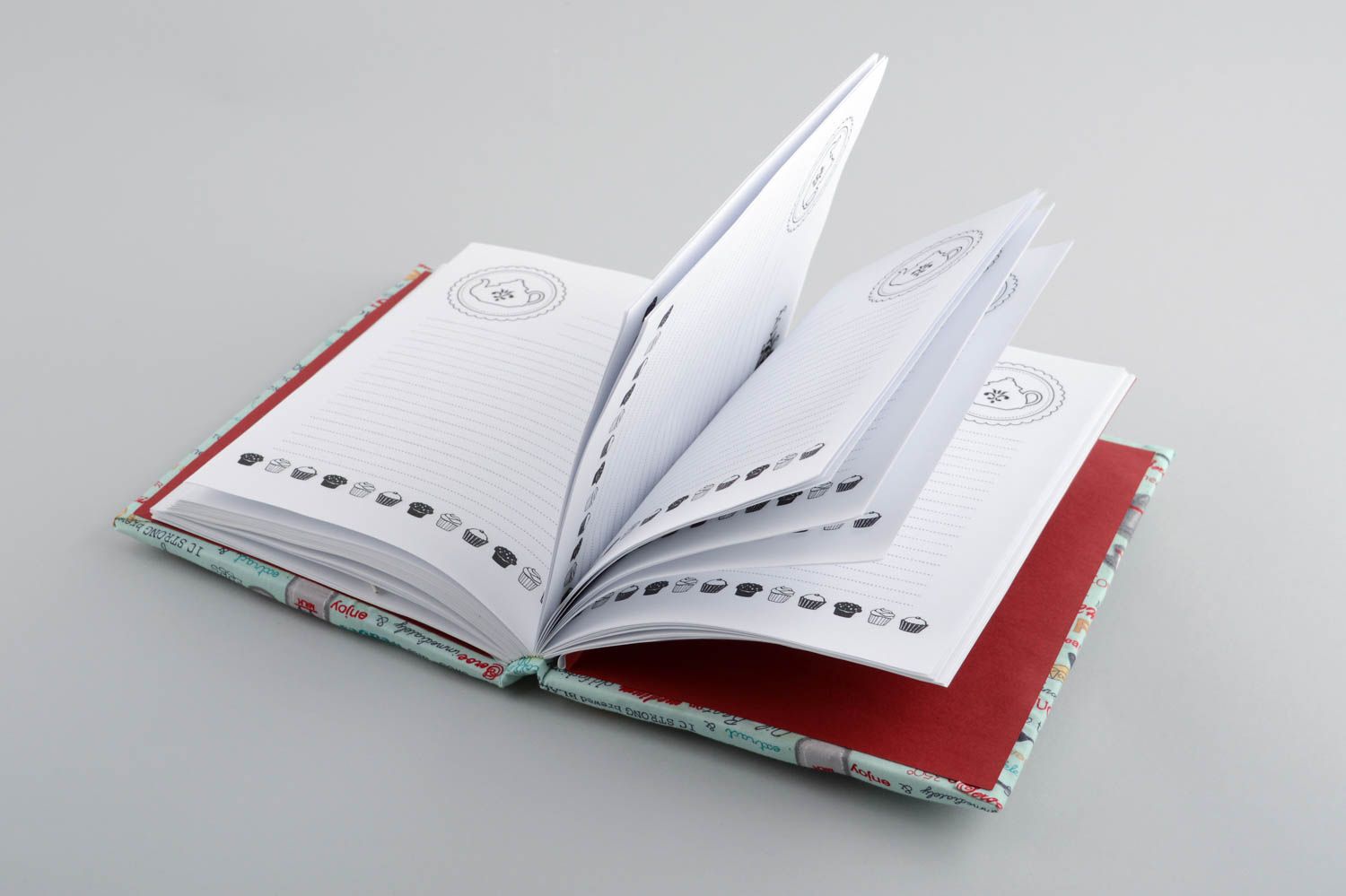 Handmade Notizbuch für Rezepte mit Stoff Hülle Designer Accessoire 104 A5 Seiten foto 4