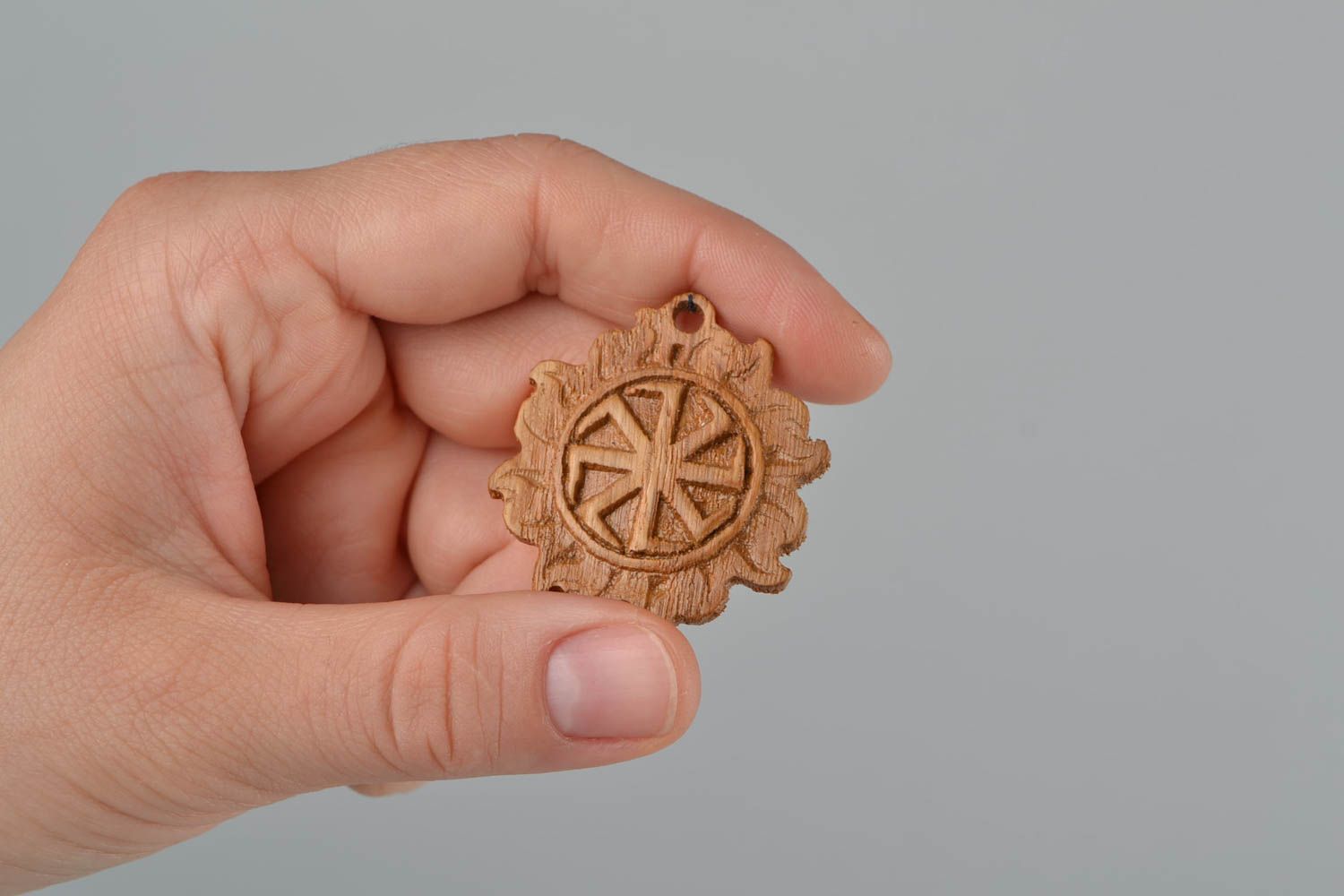 Handmade Slavonic amulet Kolovrat wooden handmade carved pendant photo 2