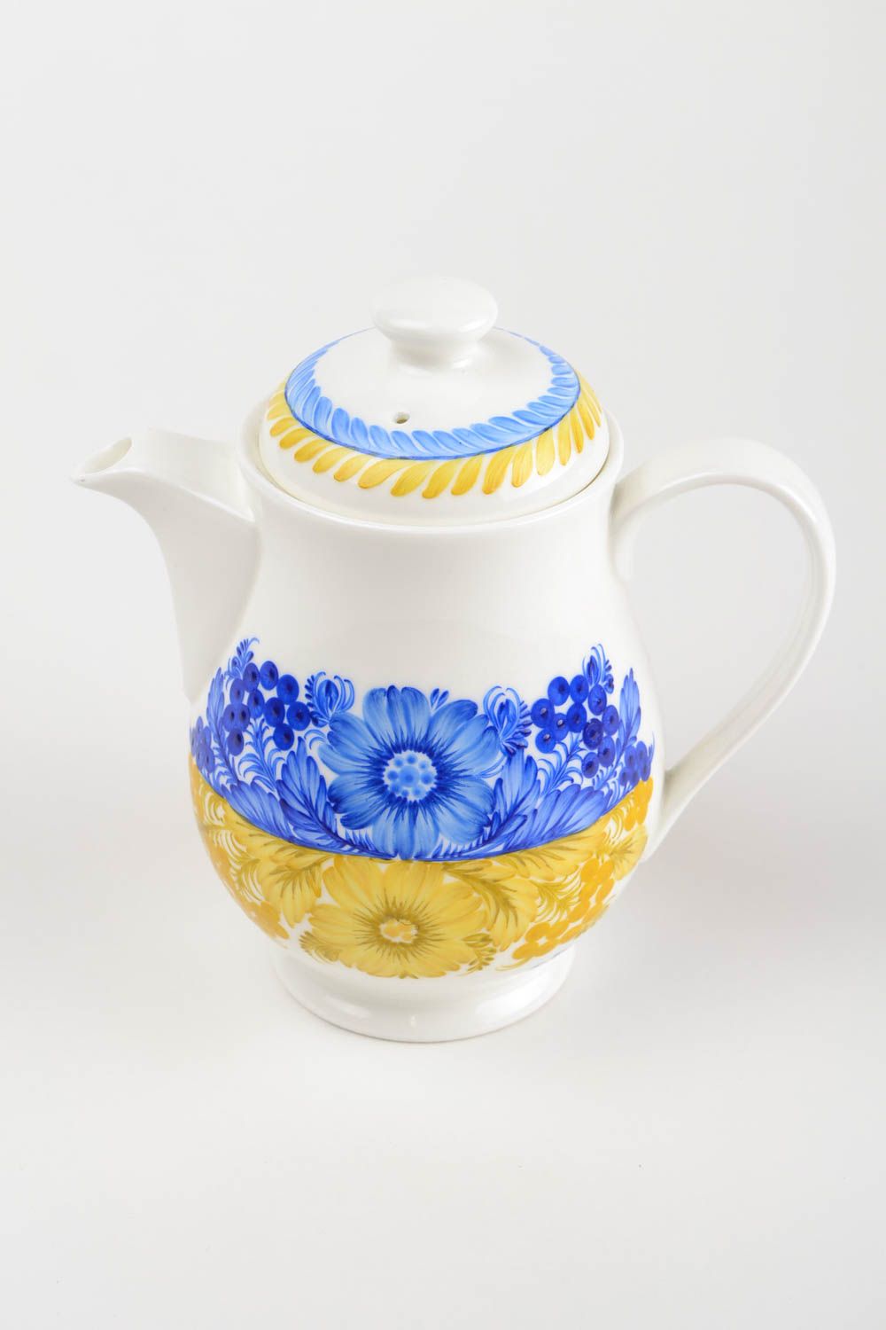 Чайник с Петриковской росписью большой 650 мл светлый с цветами ручная работа фото 5