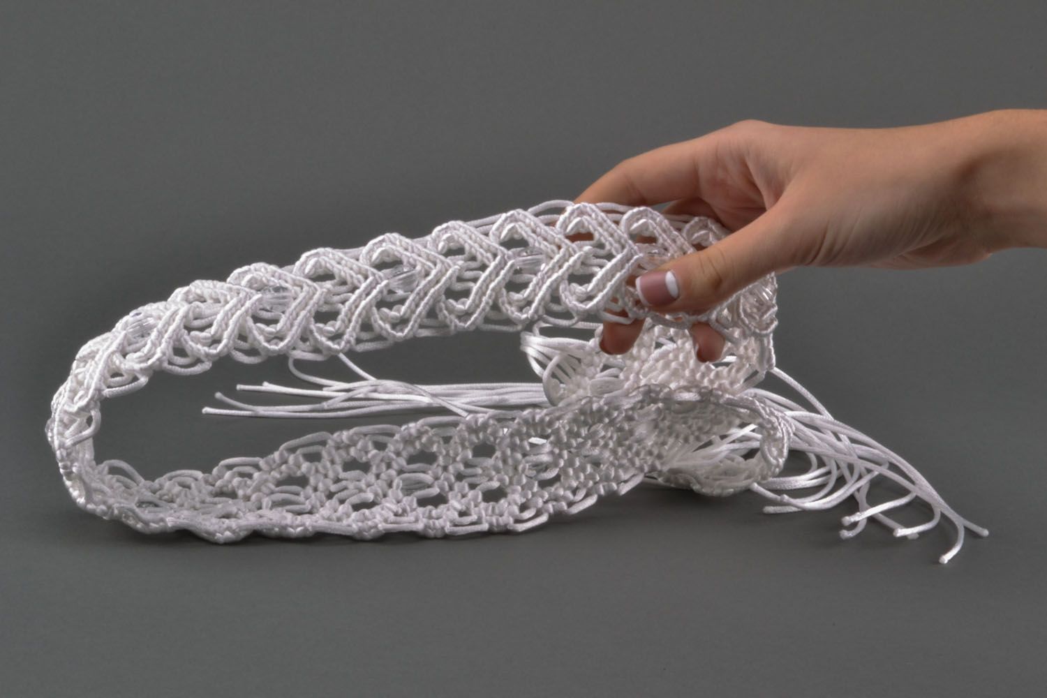 White macrame belt with beads photo 5