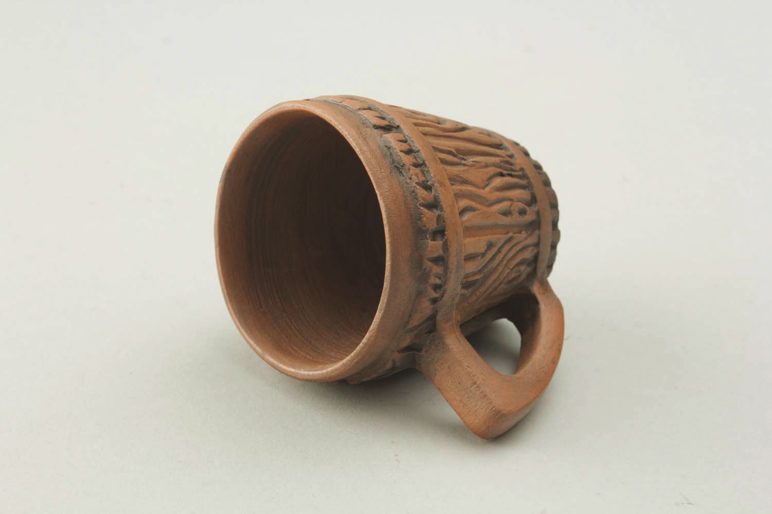 Clay brown fake wooden pattern coffee cup with handle photo 3