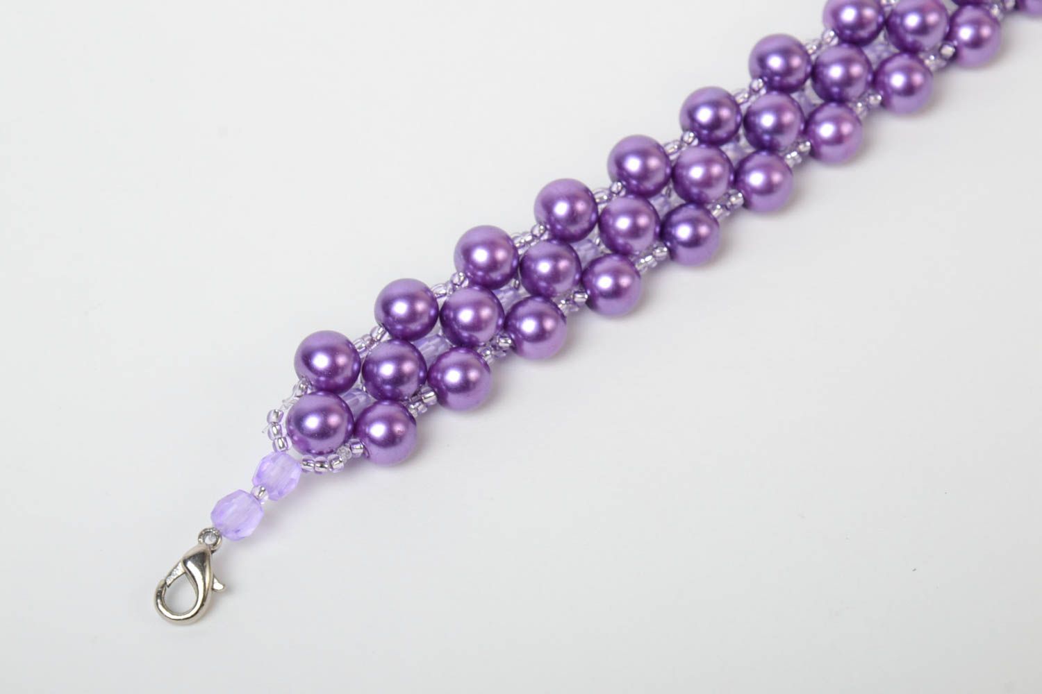 All-size adjustable beaded bracelet of violet color for women photo 4