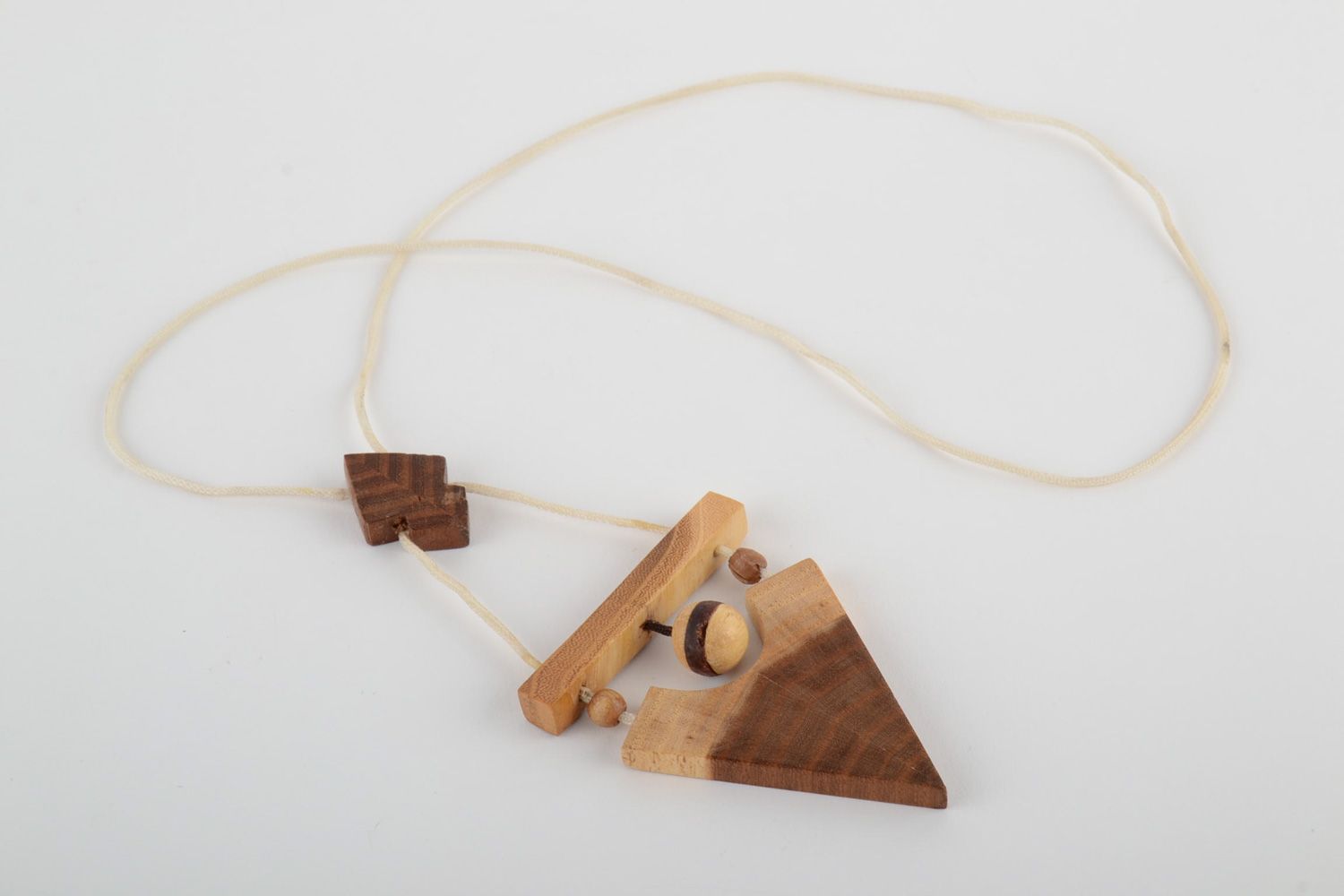 Handmade designer carved wooden neck pendant of triangle shape for women photo 4
