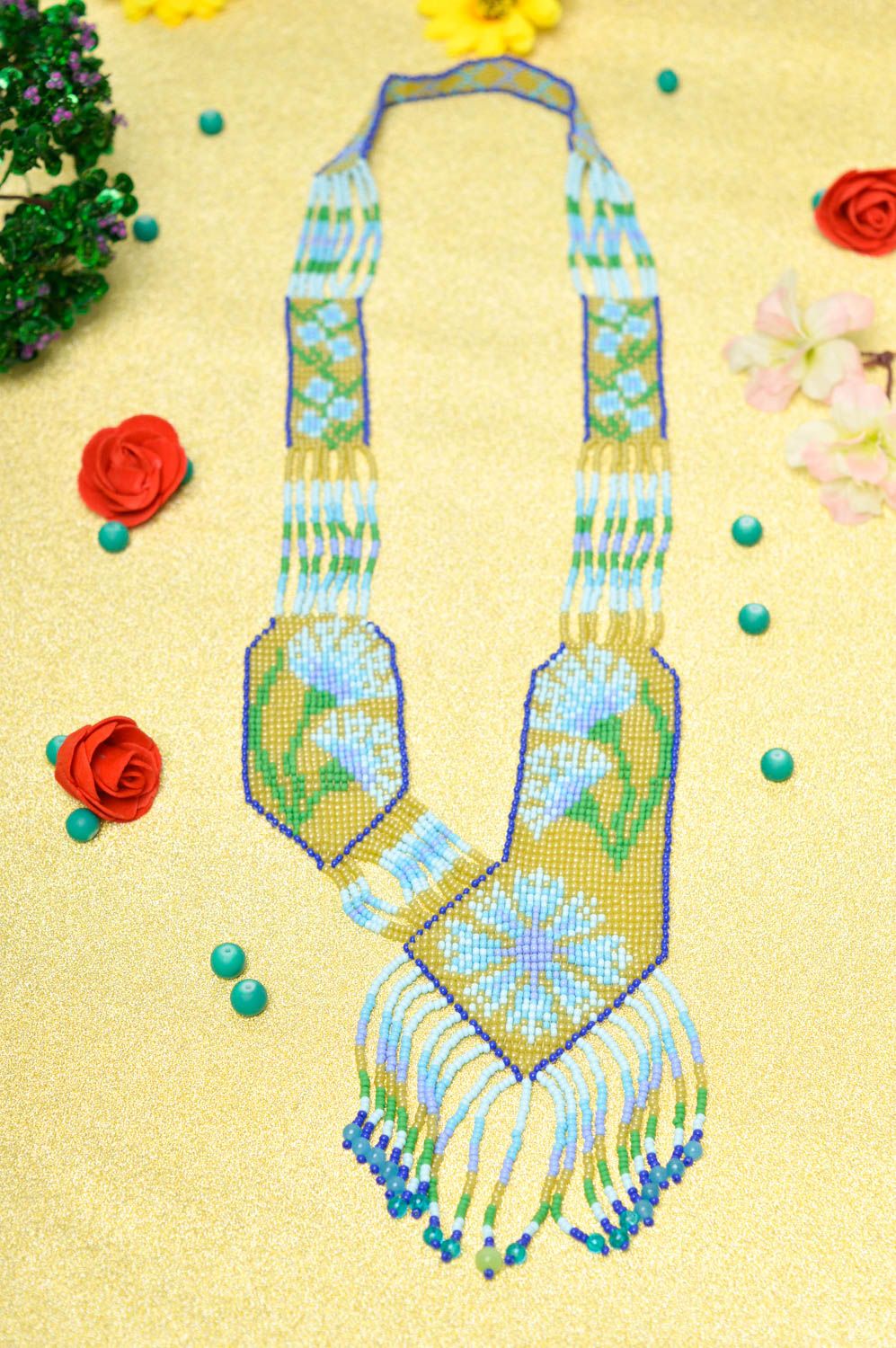 Колье из бисера украшение ручной работы гердан из бисера разноцветный необычный фото 1