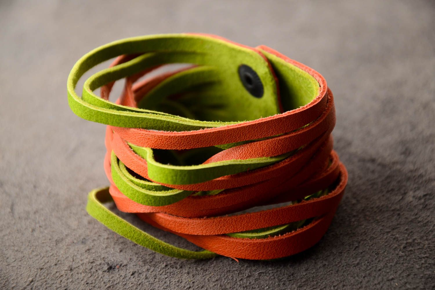 Orange grünes Damen Armband handmade Leder Schmuck Frauen Accessoire  foto 1