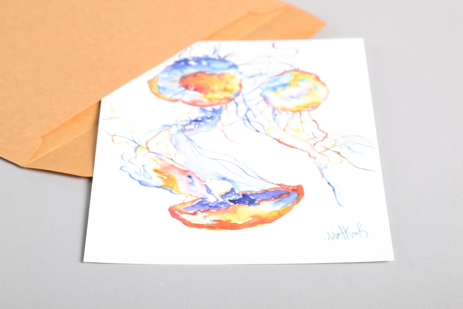 Открытка ручной работы поздравительная открытка с медузами красивая открытка фото 4