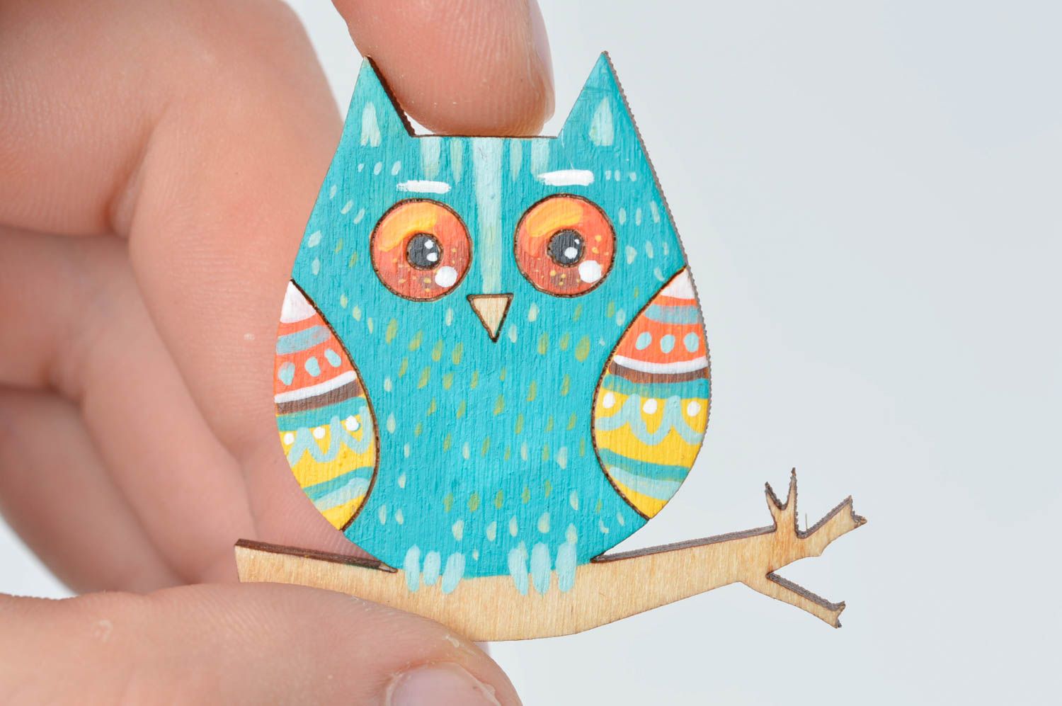 Stylish handmade wooden brooch painted brooch jewelry fashion accessories photo 5