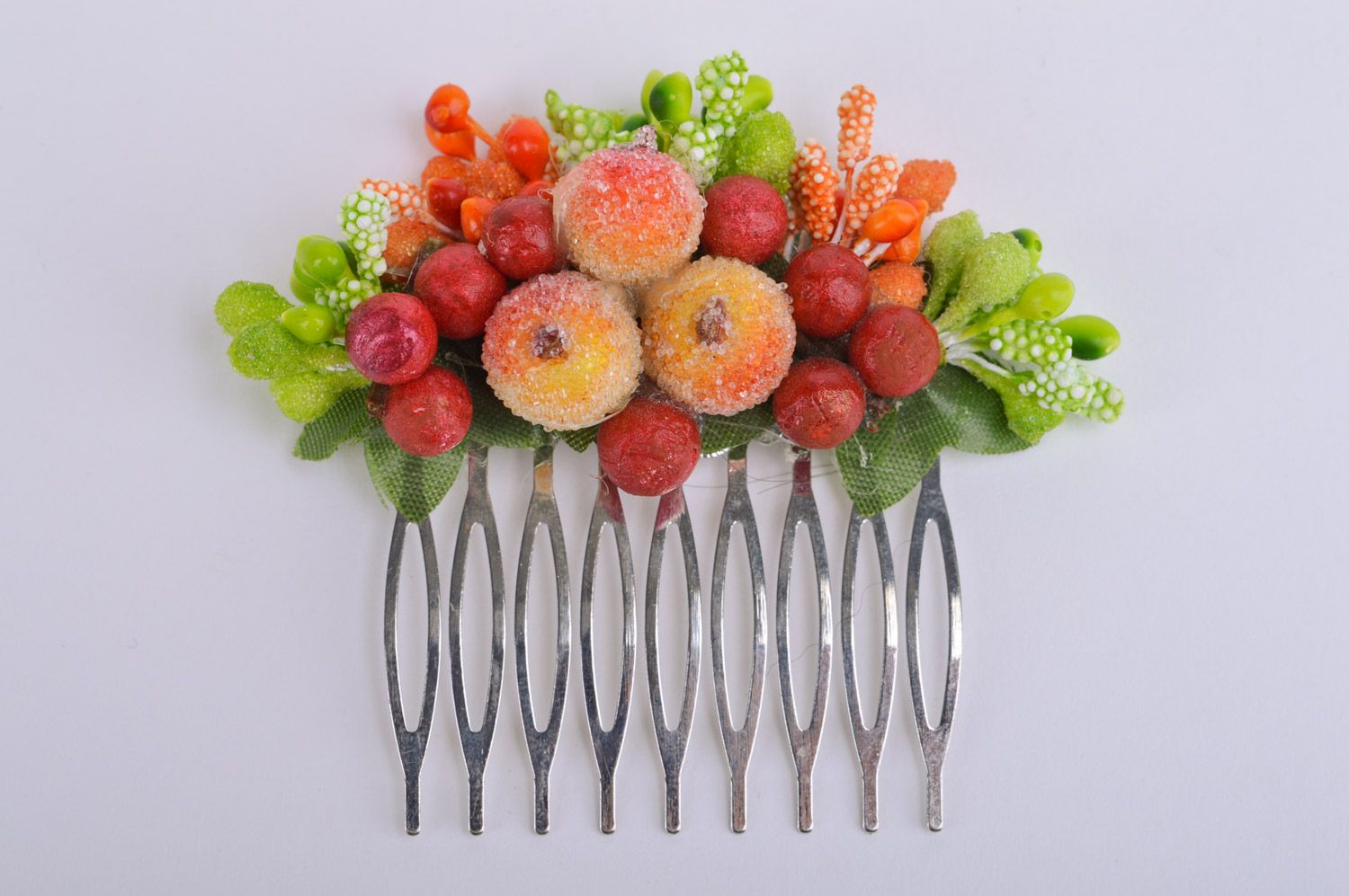 Unusual stylish elegant handmade hair comb with berries photo 2