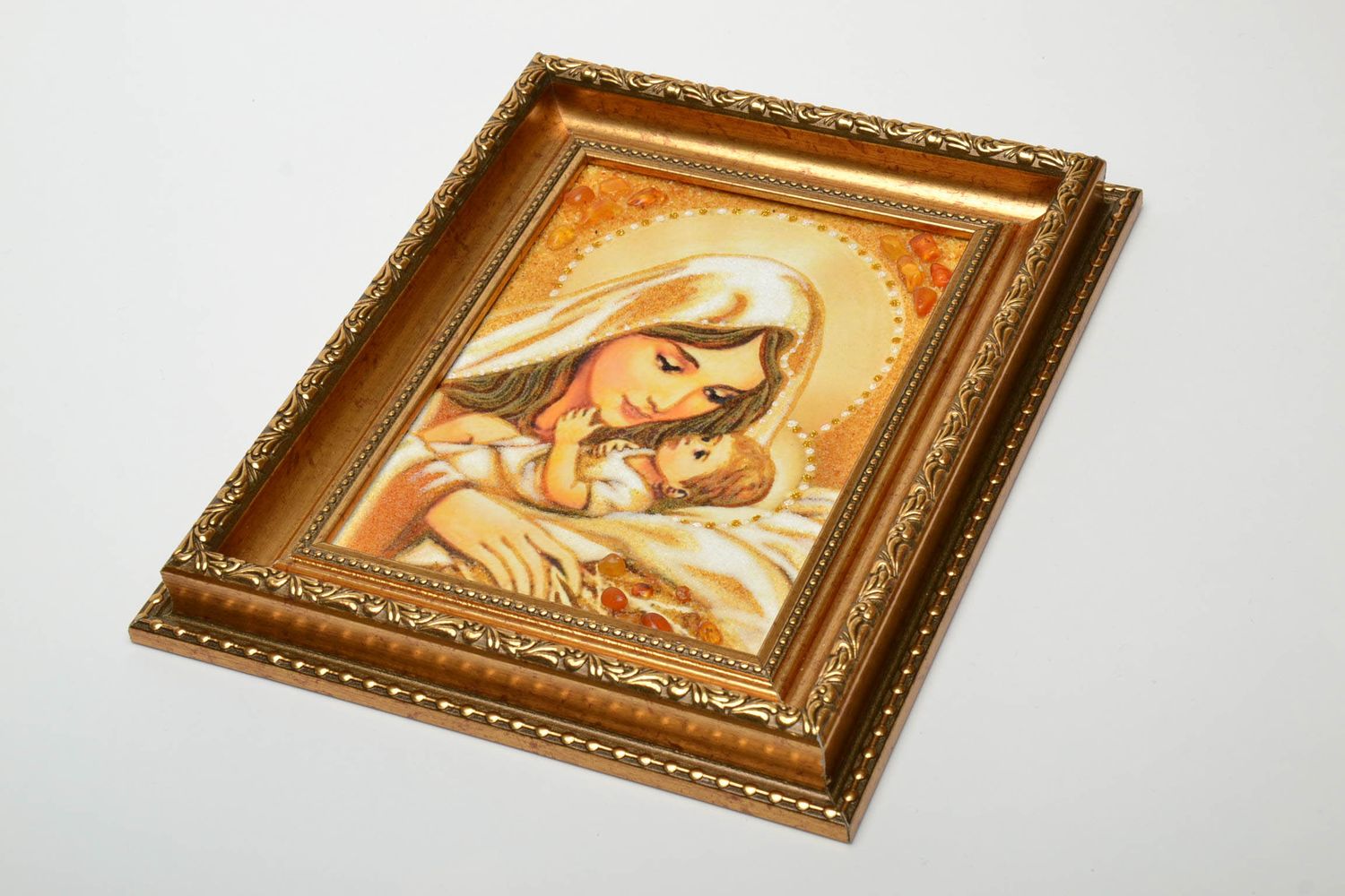 Orthodox amber icon Virgin Mary and the Child photo 1