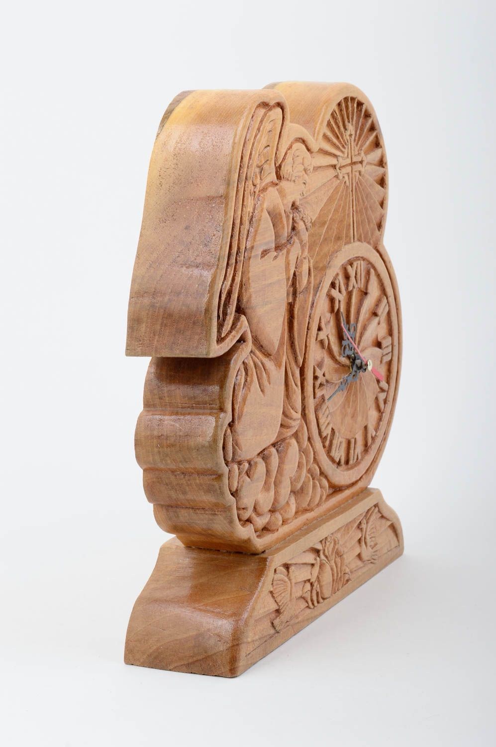 Tisch Uhr Handmade Deko Uhr aus Holz ungewöhnliche Uhr Engel geschnitzt schön foto 2