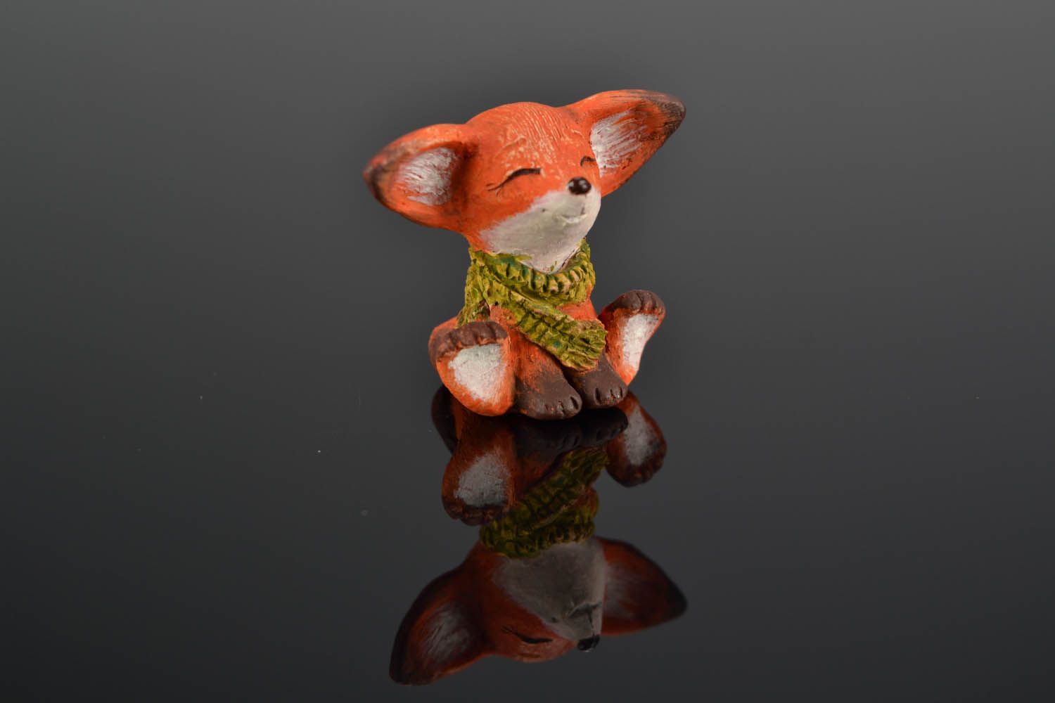 Small clay statuette Little Fox in a Scarf photo 1
