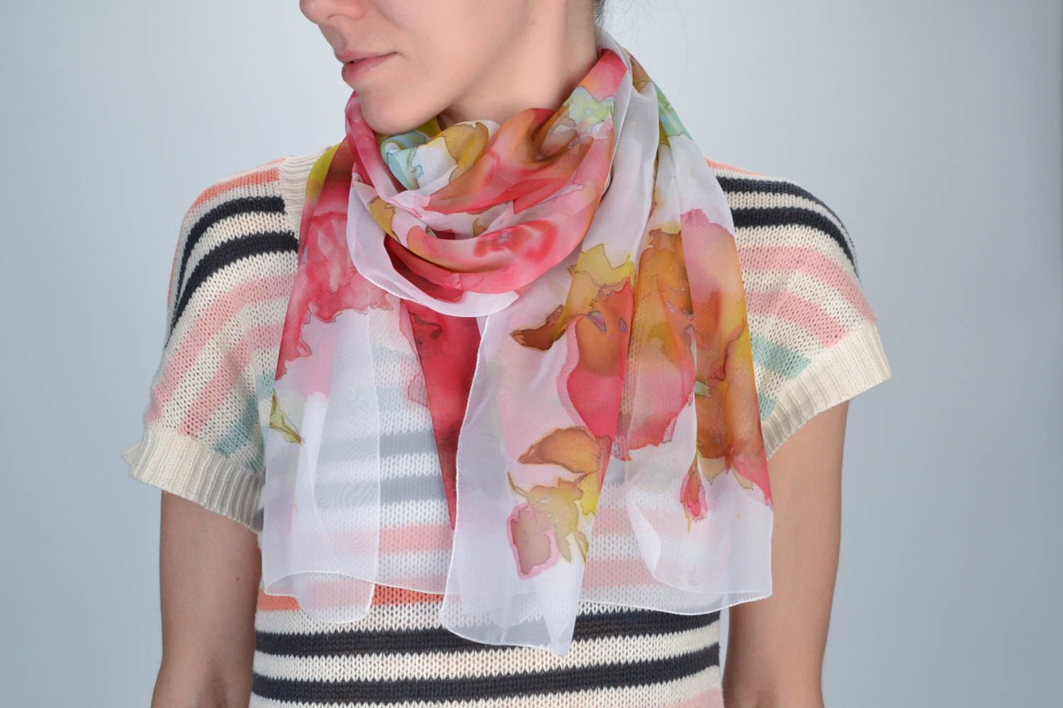 Beautiful stylish handmade artificial chiffon scarf with batik painting photo 1