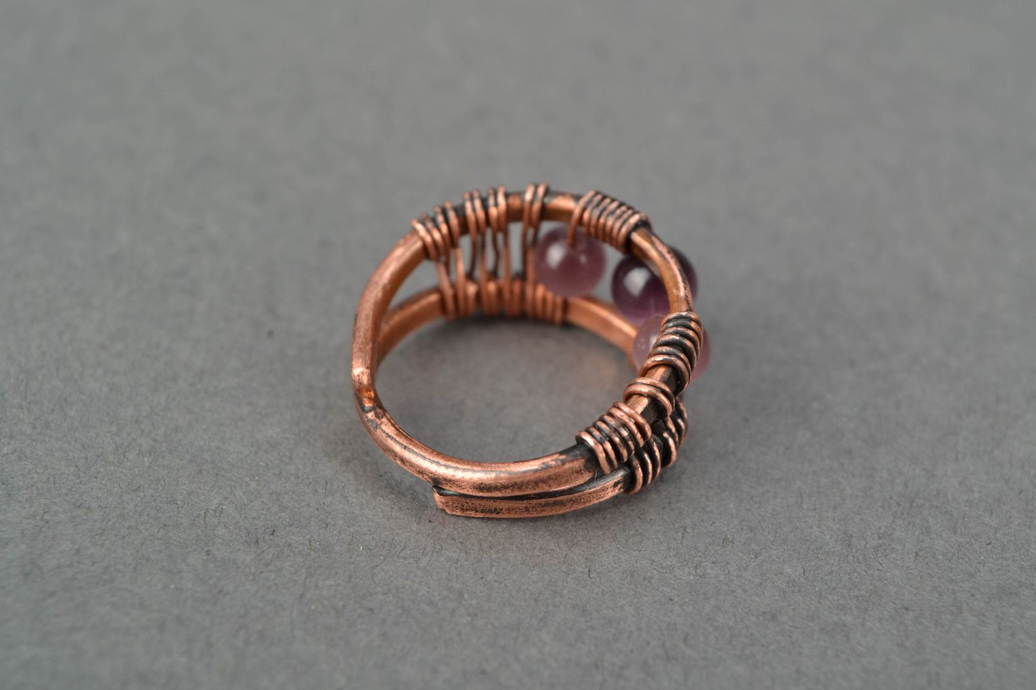 Wire wrap copper ring with cat's eye stone photo 4