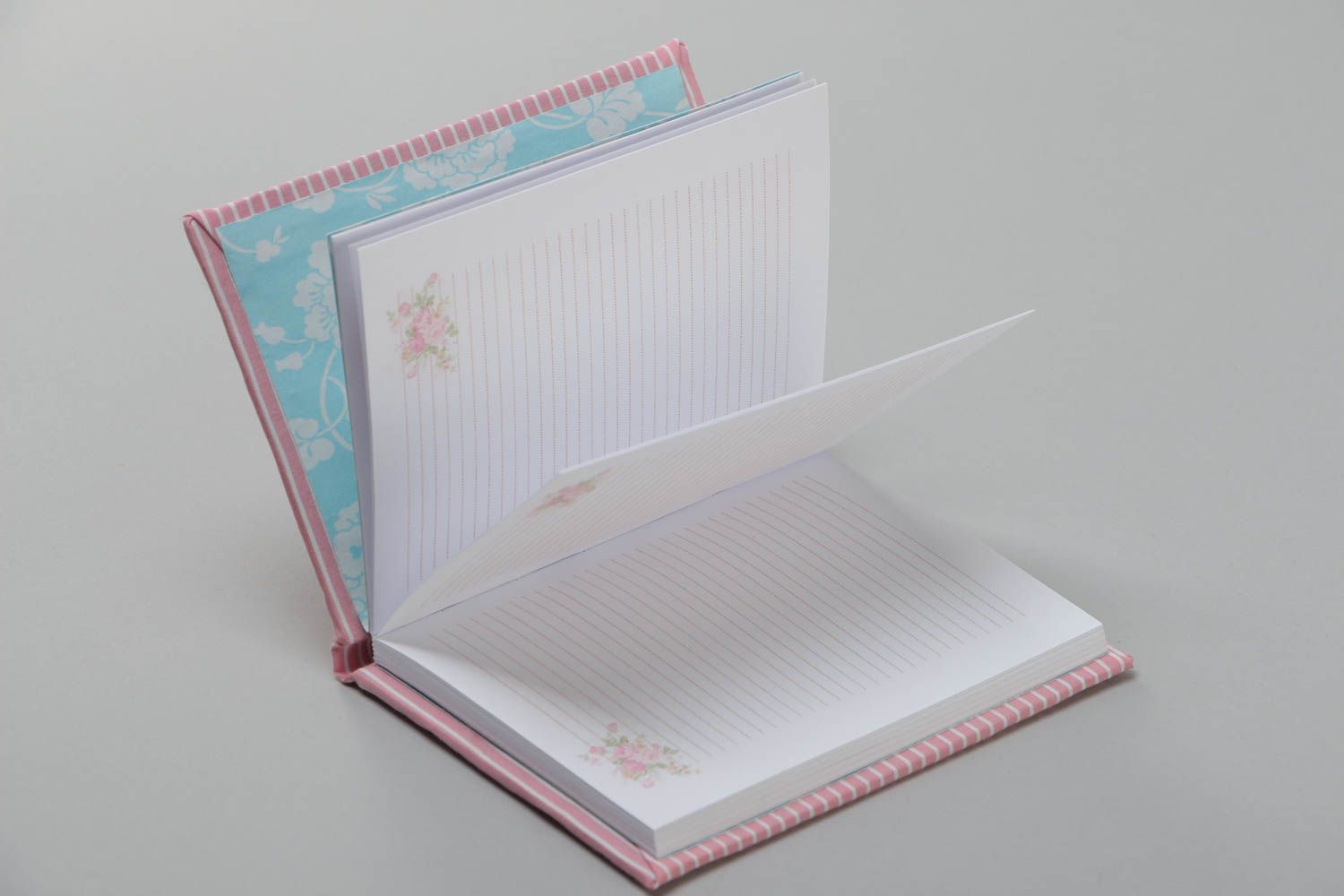 Handmade notebook with striped pink cotton fabric cover scrapbooking technique photo 3