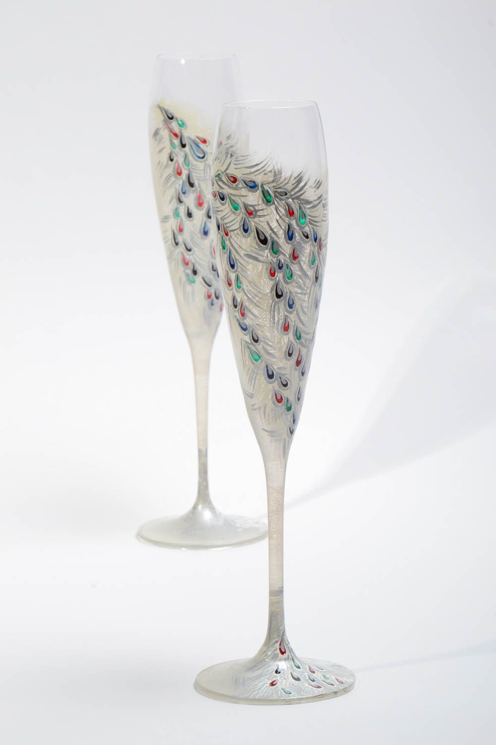 Ensemble de 2 flûtes à champagne en verre tchèque peintes faites main 30 cl photo 3