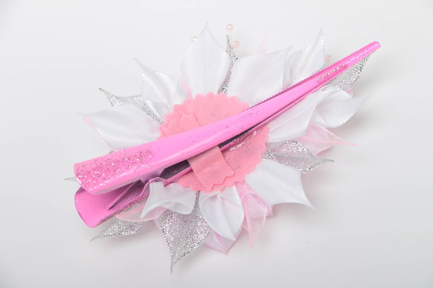 Feine modische rosafarbige handgemachte Haarspange für Kinder üppige Blume foto 4