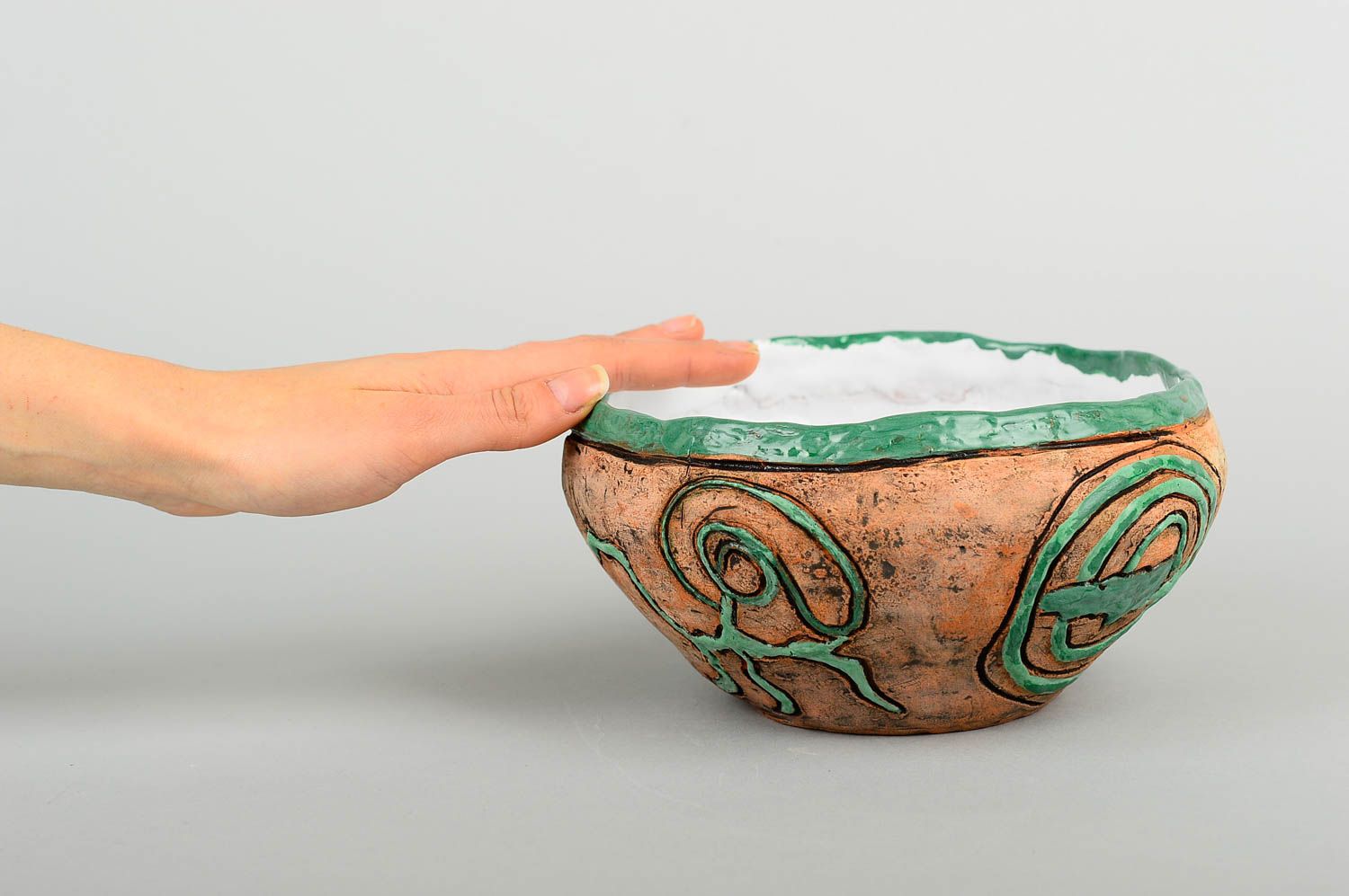 Керамический горшок ручной работы глиняная посуда глубокая тарелка салатная фото 1