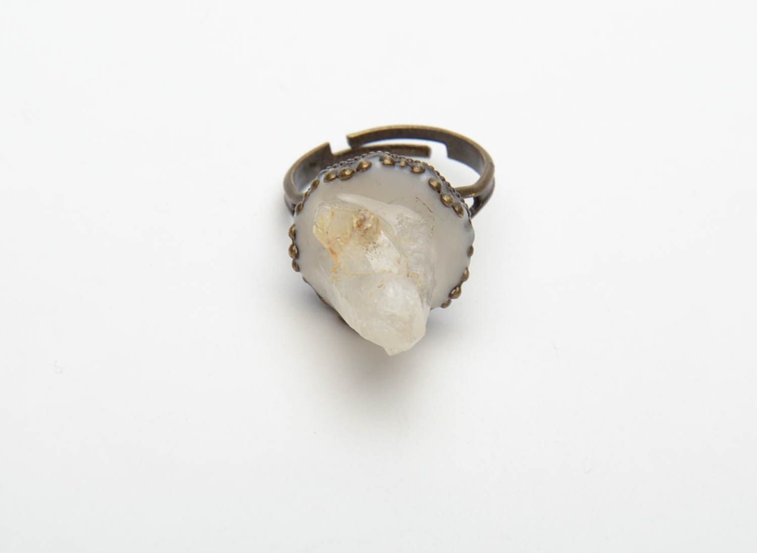 Metal ring with natural crystal photo 5