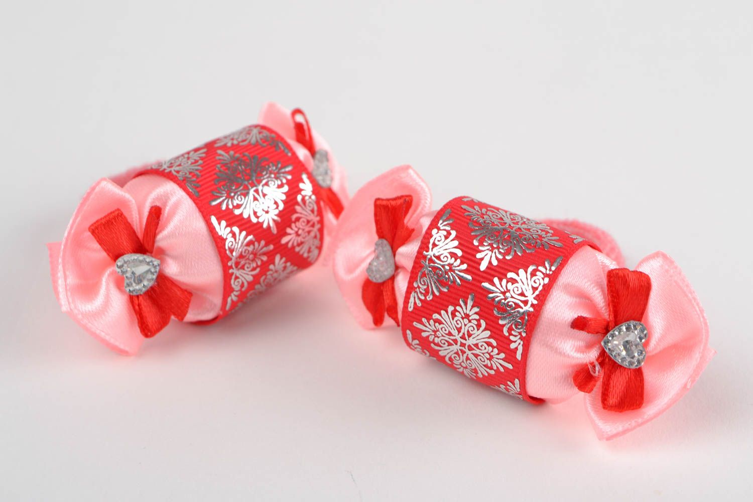Детские резинки для волос комплект из двух аксессуаров розовые ручной работы фото 5