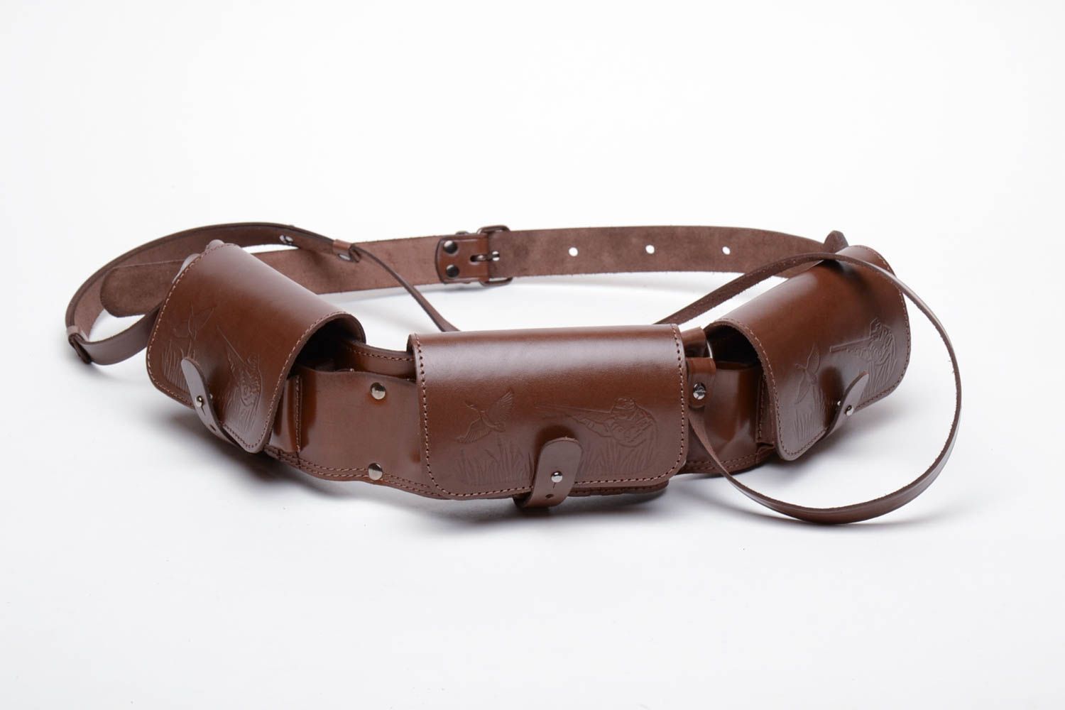 Closed leather bandolier of brown color photo 2
