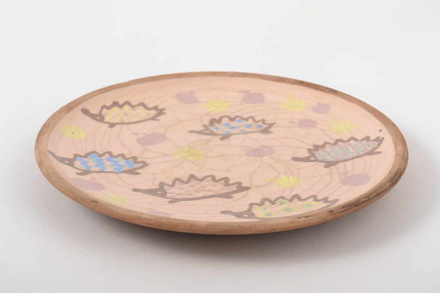 Керамическая тарелка ручной работы глиняная посуда расписная тарелка Ежики фото 3