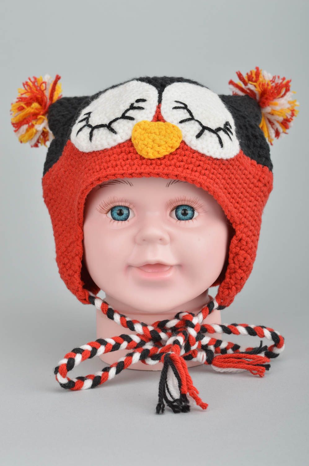 Bonnet tricoté pour bébé fait main en forme de hibou bel accessoire original photo 3