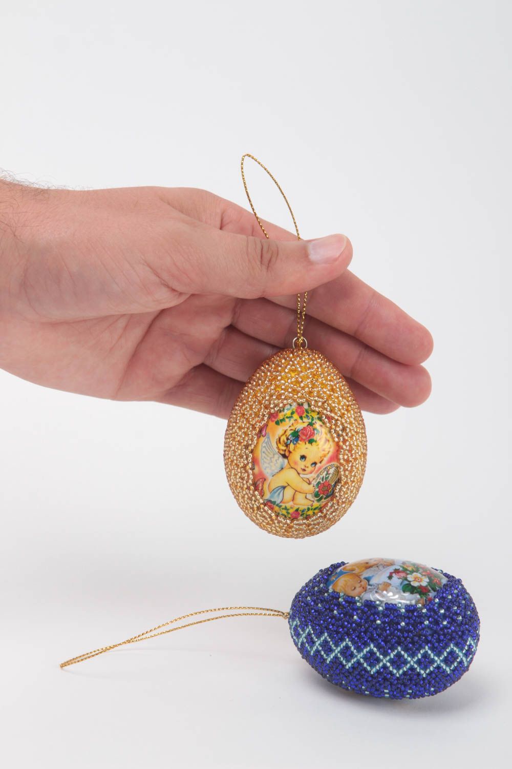 Uova decorate con perline fatte a mano decorazione pasquale idea regalo foto 5