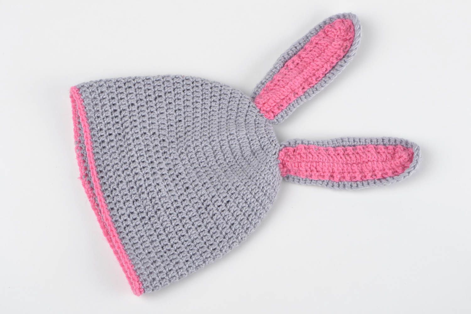 Bonnet lapin gris fait main Chapeau enfant tricoté au crochet Vêtement enfant photo 3