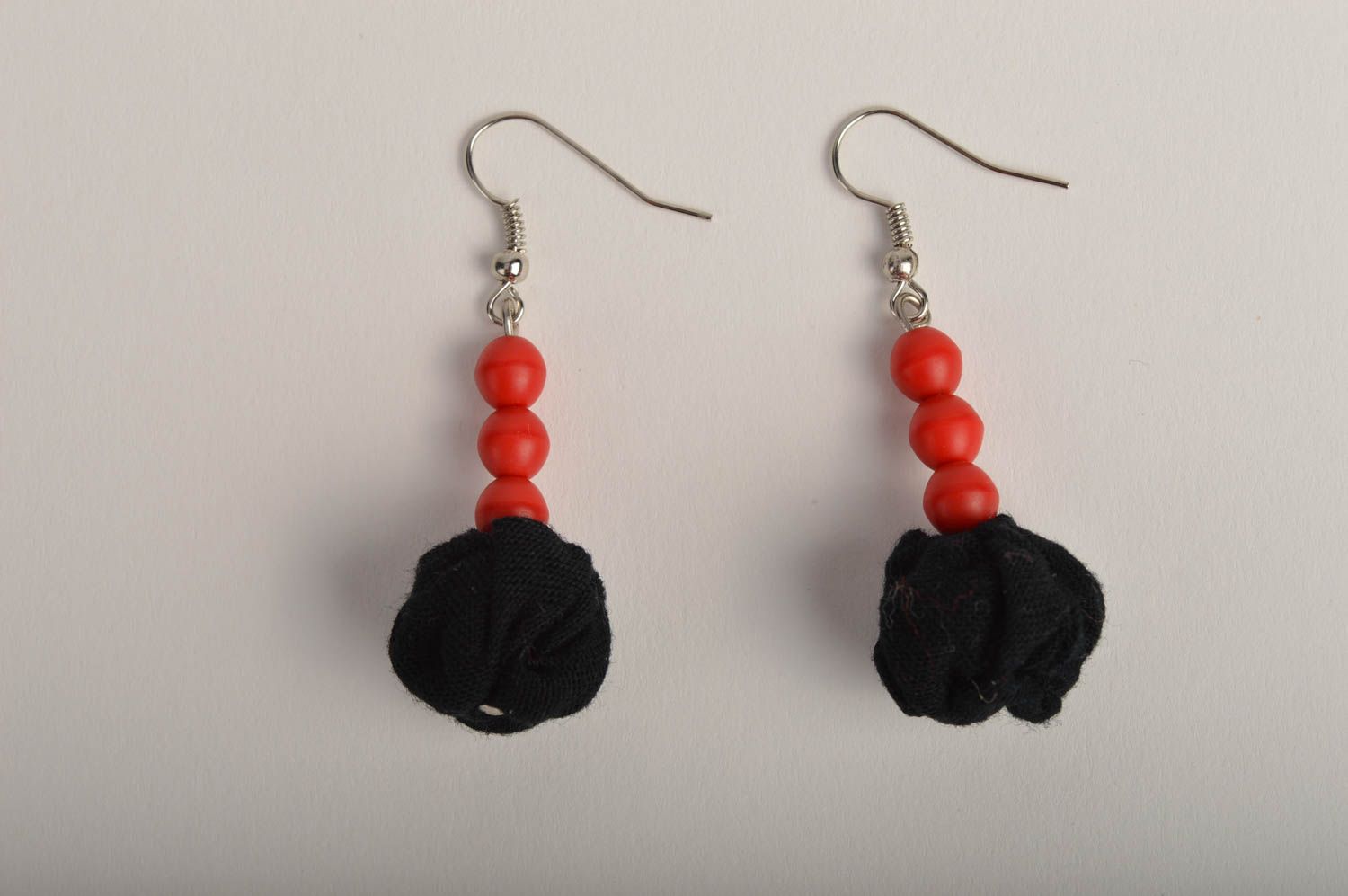 Handmade stylish earrings textile black earrings elegant evening jewelry photo 3
