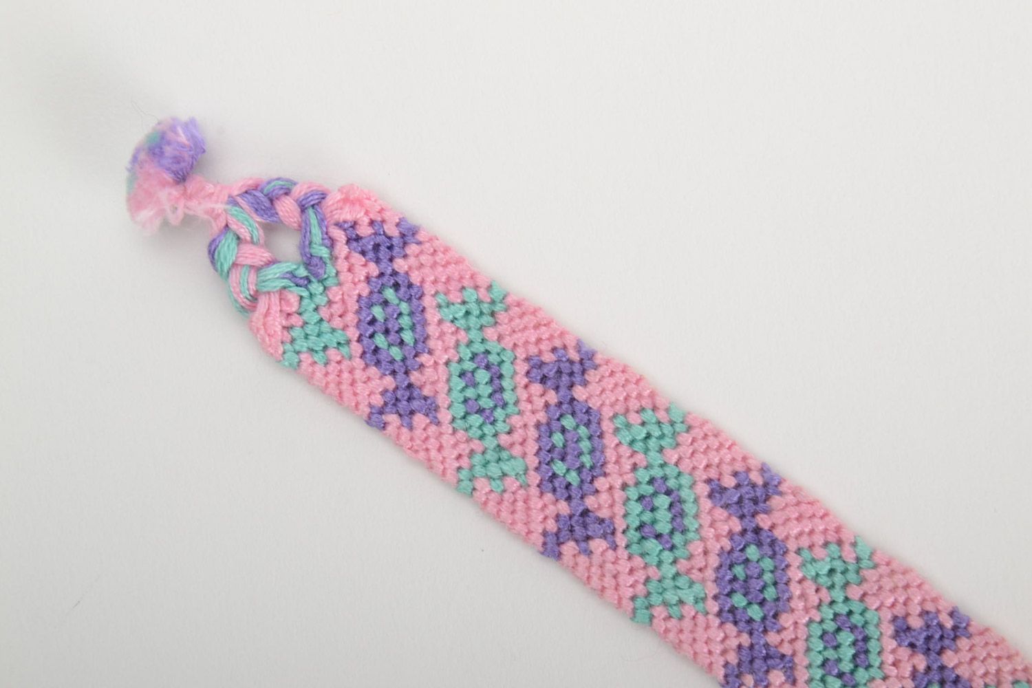 Handmade friendship wrist bracelet woven of pink and violet threads Candies photo 4