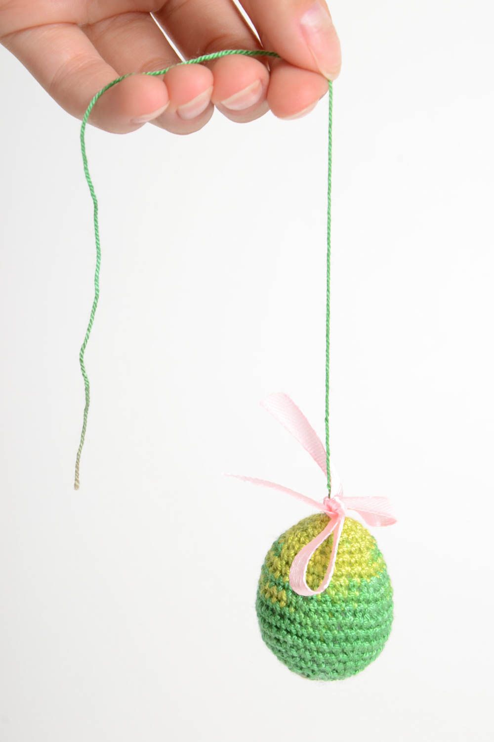 Handmade Easter decoration unique designer ornamental crocheted egg for interior photo 5