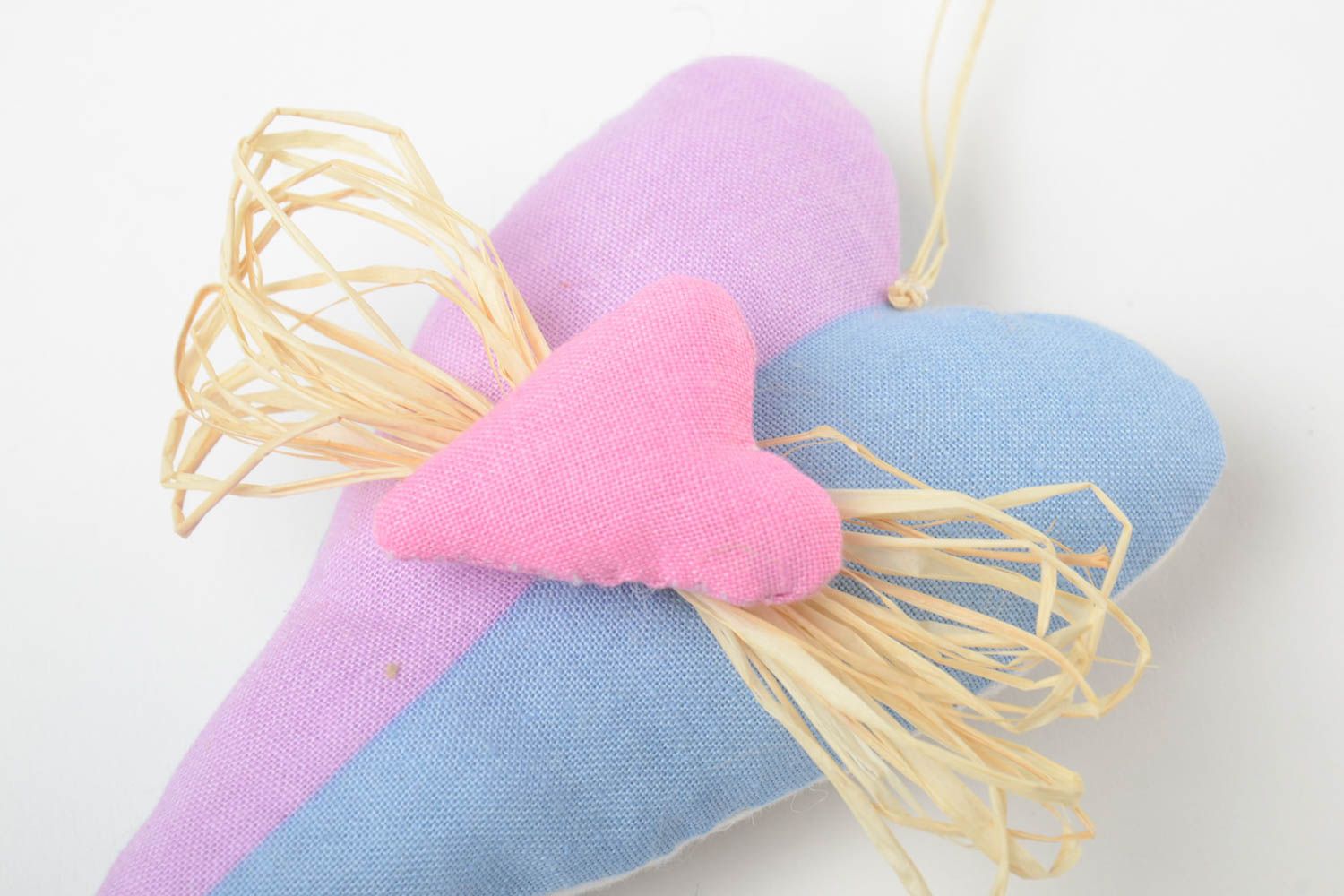 Pink and blue handmade chintz fabric soft interior pendant heart for decor photo 3