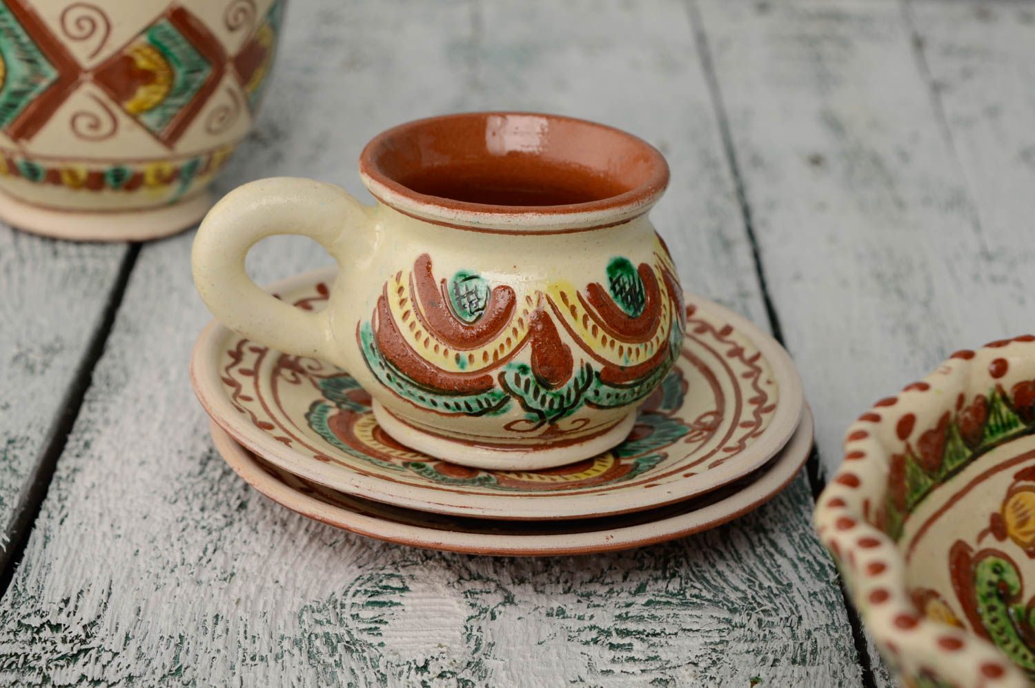 Set of painted ceramic kitchenware photo 5