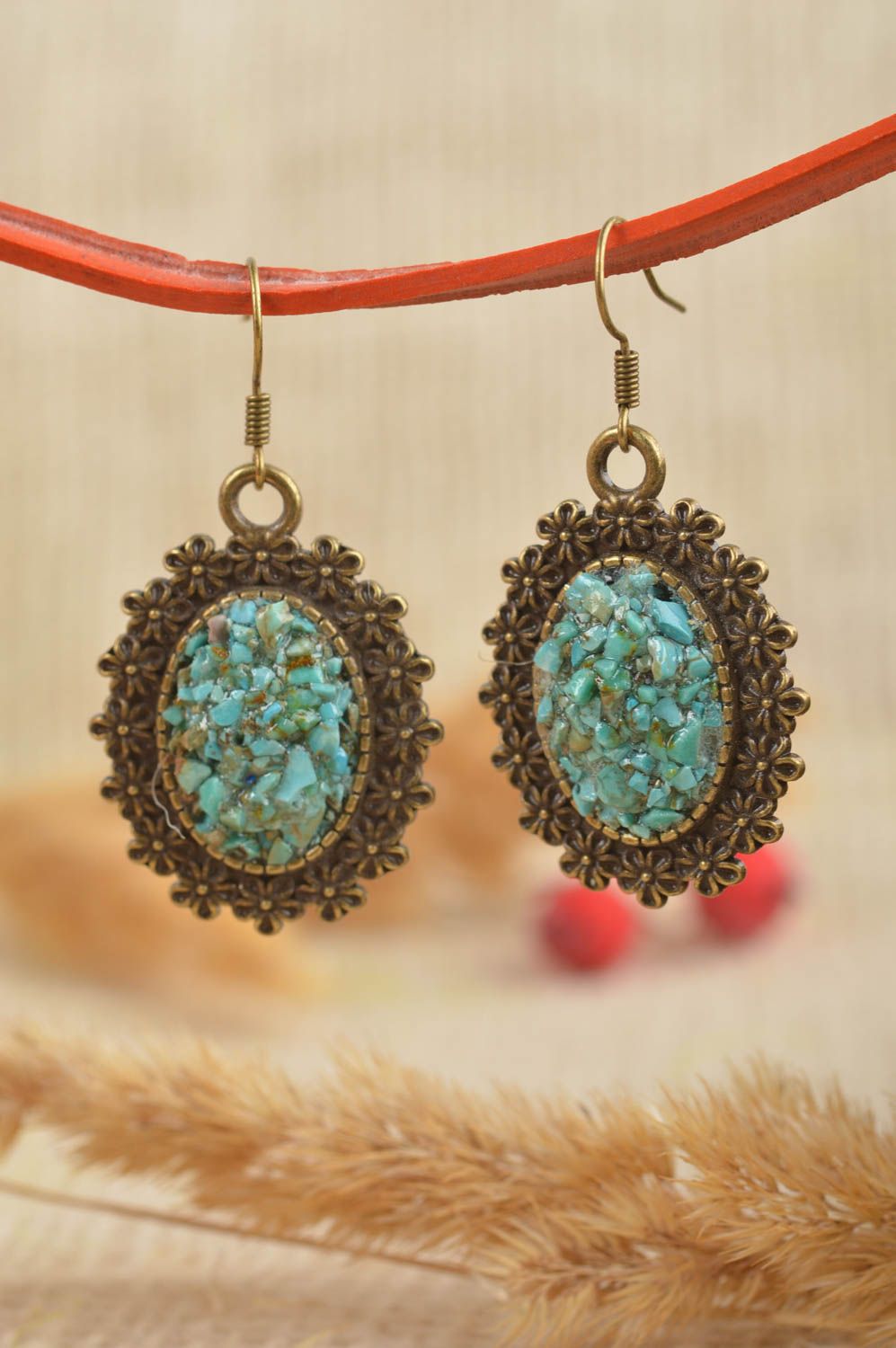 Türkis Schmuck handmade handgemachte Ohrringe Juwelier Modeschmuck mit Anhängern foto 1