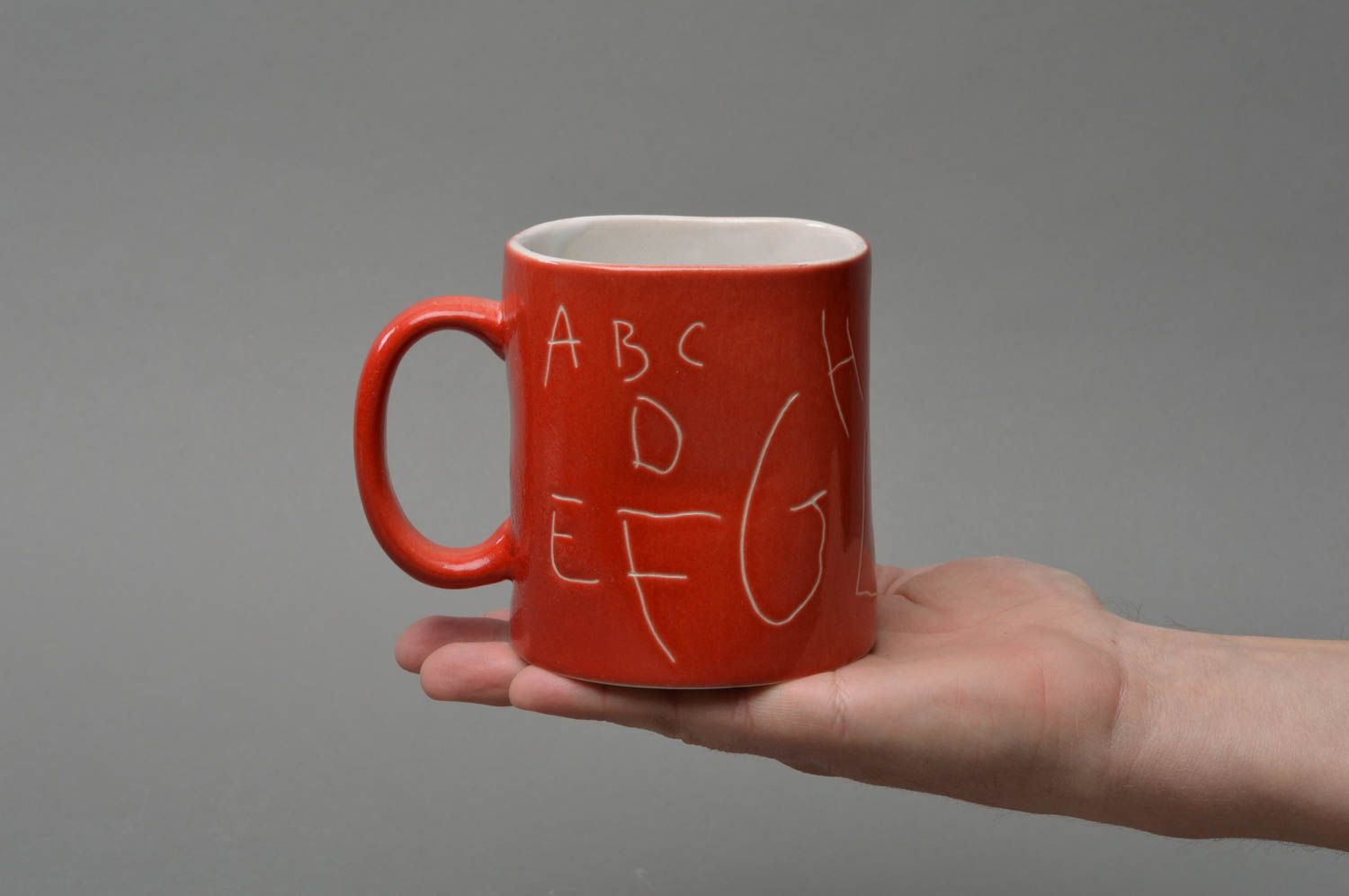 Red glazed ceramic coffee mug with handle photo 4