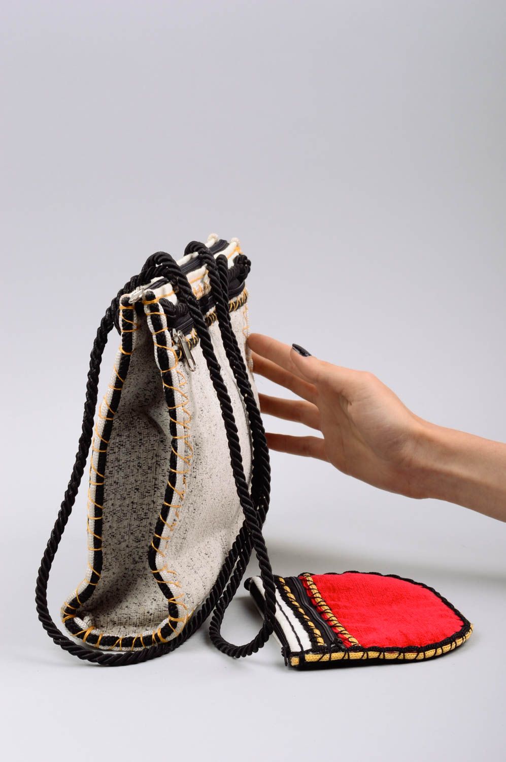Handmade shoulder bag handmade fabric wallet painted designer purse for women photo 3