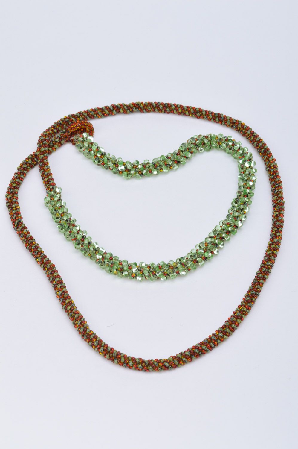 Stylish handmade beaded cord necklace in green and brown colors for every day photo 5