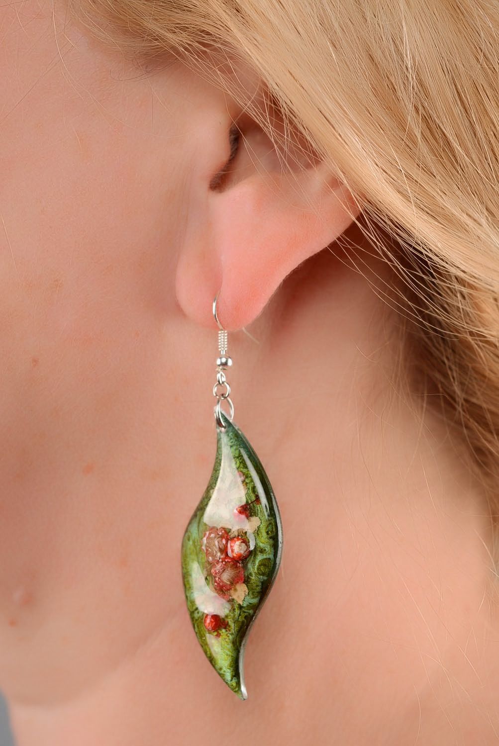 Earrings Malachite Leaf photo 3