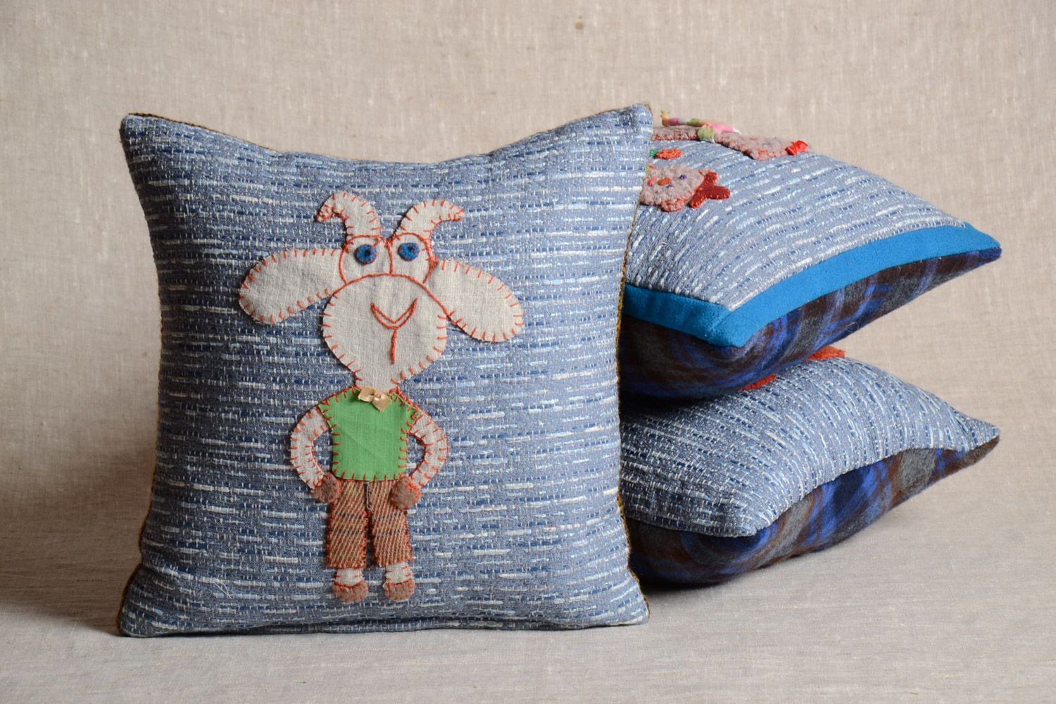 Children's handmade soft cushion with applique work for upholstered furniture decor photo 1