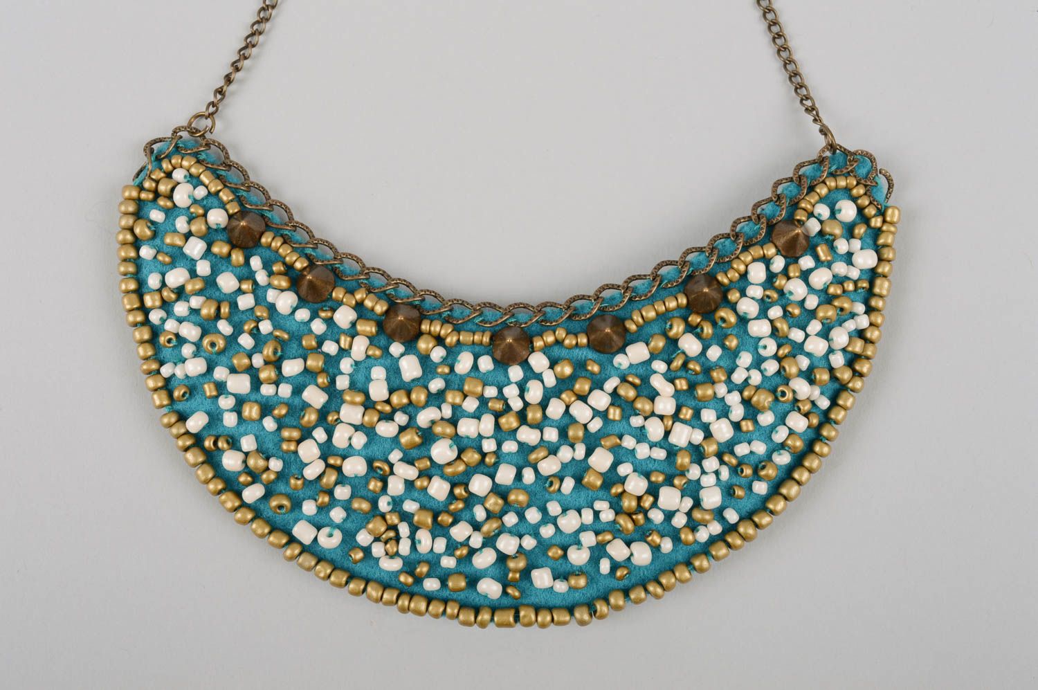 Beautiful textile necklace beaded stylish necklace handmade jewelry gift photo 3