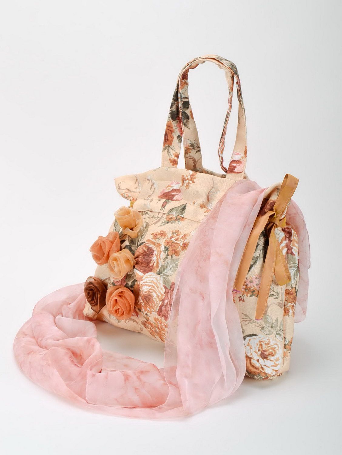 Cotton women's bag with flowers photo 5