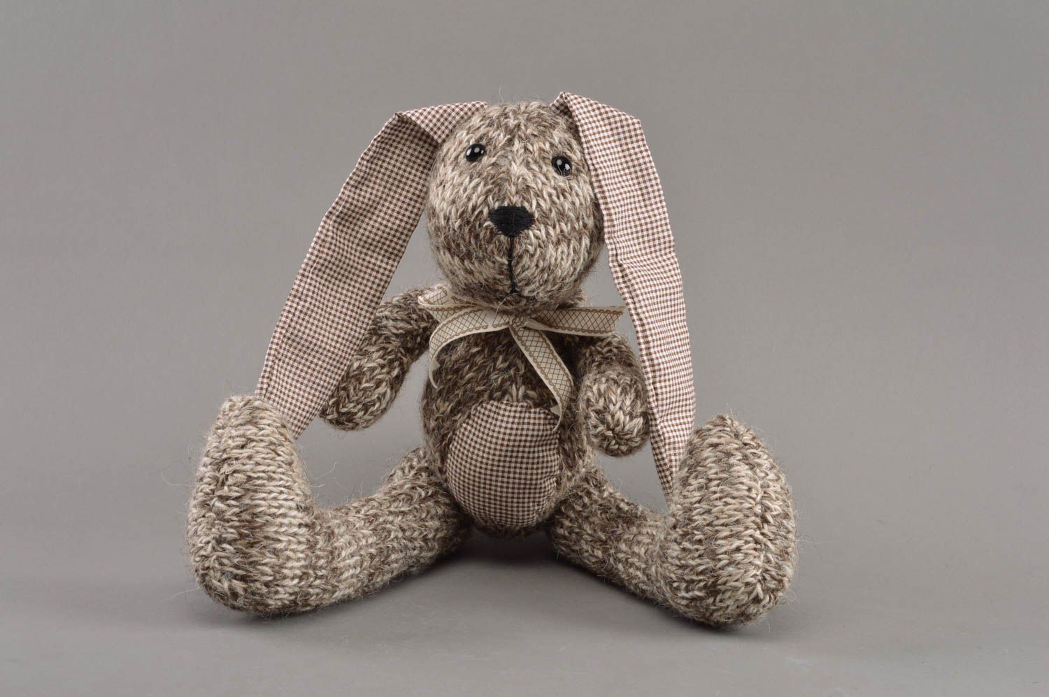 Unusual beautiful handmade crochet soft toy hare with bow for children and decor photo 1