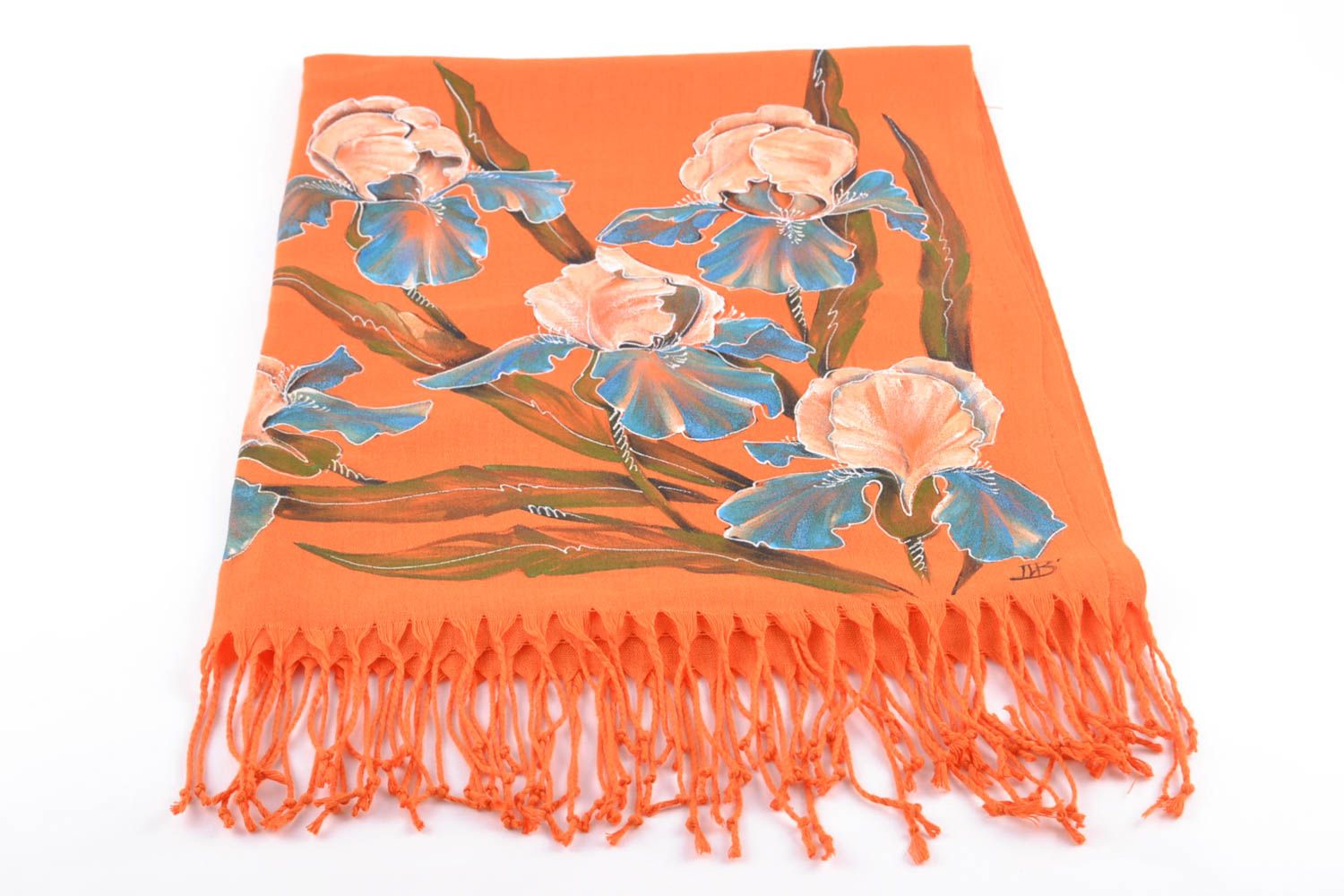 Красивый шарф с росписью оранжевый  фото 2