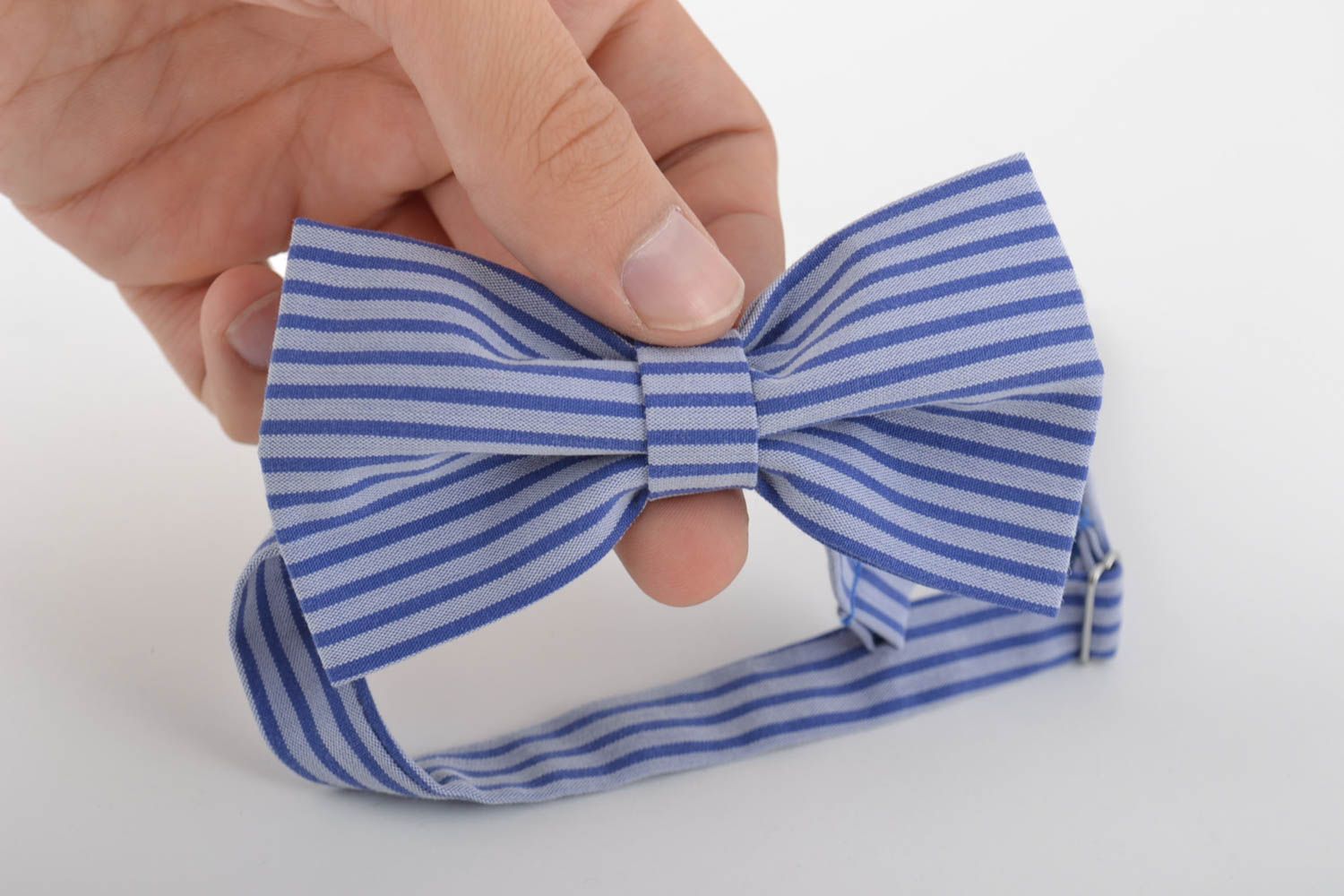 Beautiful handmade striped cotton fabric bow tie of adjustable size unisex photo 4