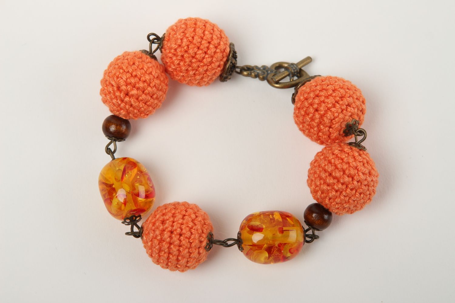 Handmade Designer Schmuck Frauen Accessoire orange gehäkeltes Armband  foto 2