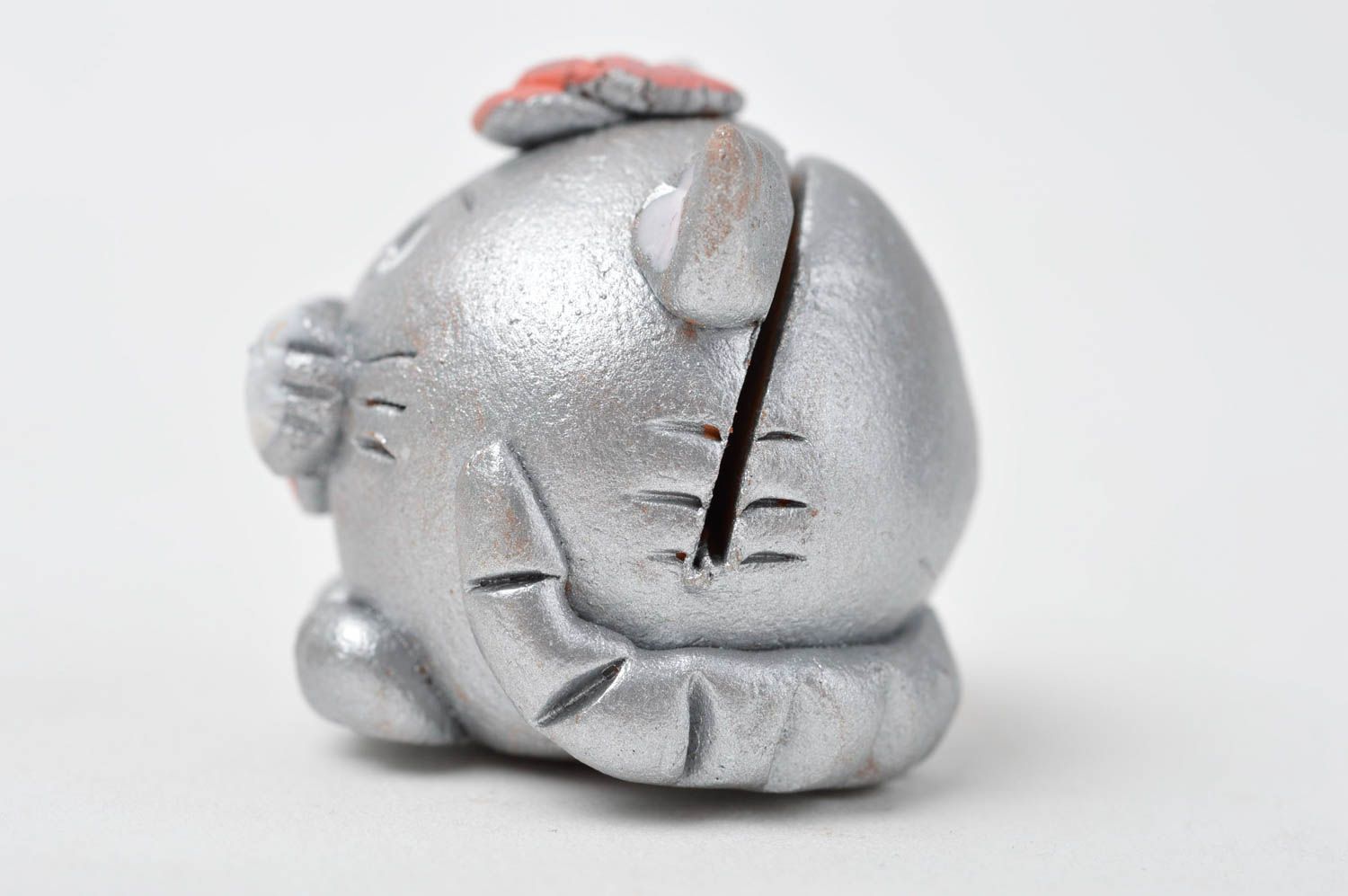 Визитница ручной работ серебряный кот керамический декор настольная подставка фото 3