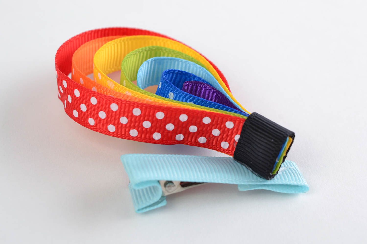 Bunte Haarspange handgemacht aus Ripsbändern Alle Regenbogenfarben foto 3