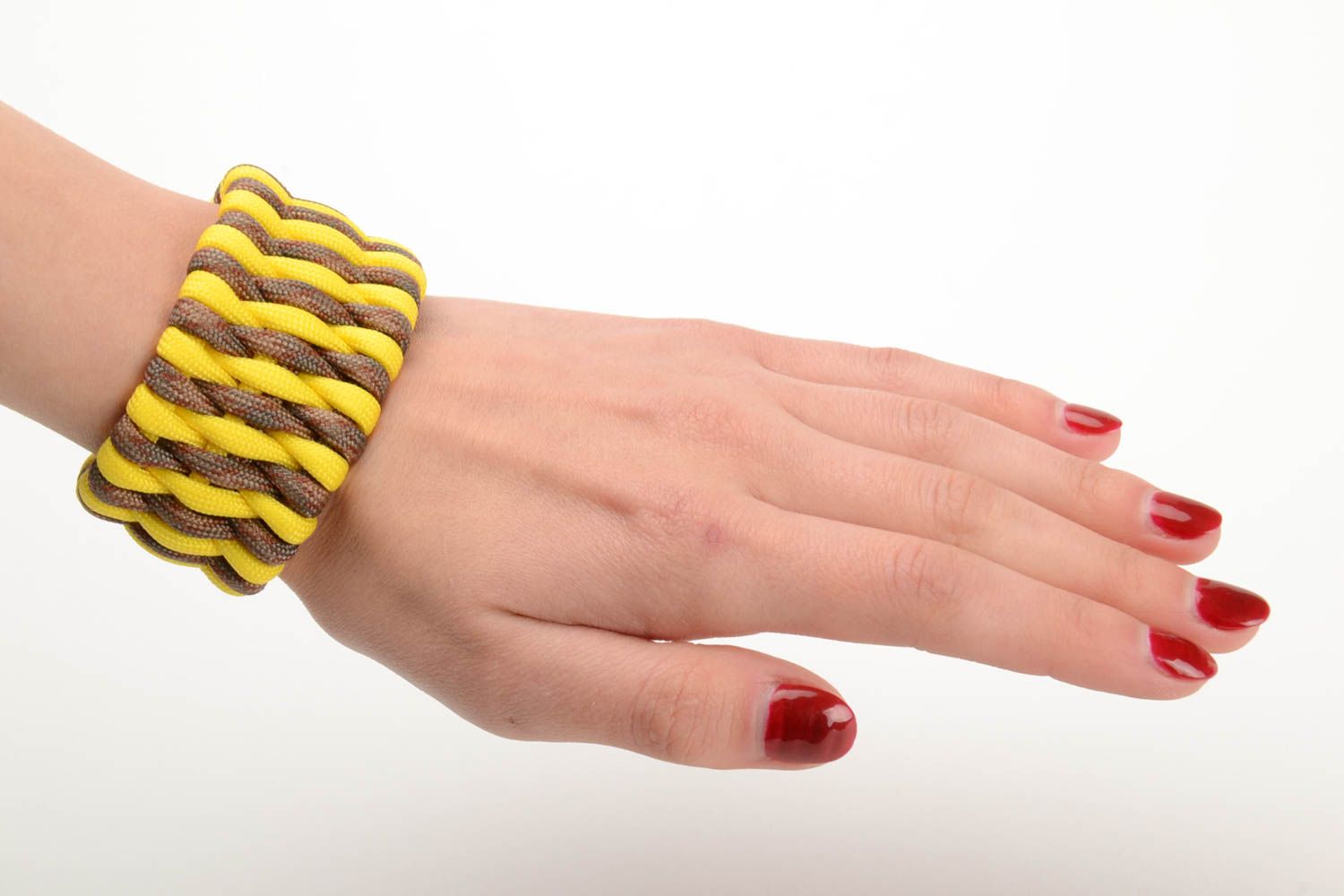 Yellow handmade survival bracelet woven of American paracord photo 5