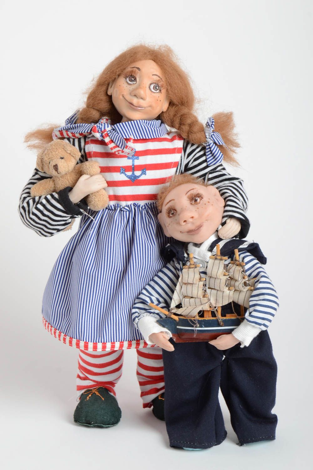 Handmade Puppen Set 2 Stück Designer Puppen Wohnzimmer Deko Mädchen und Junge foto 2