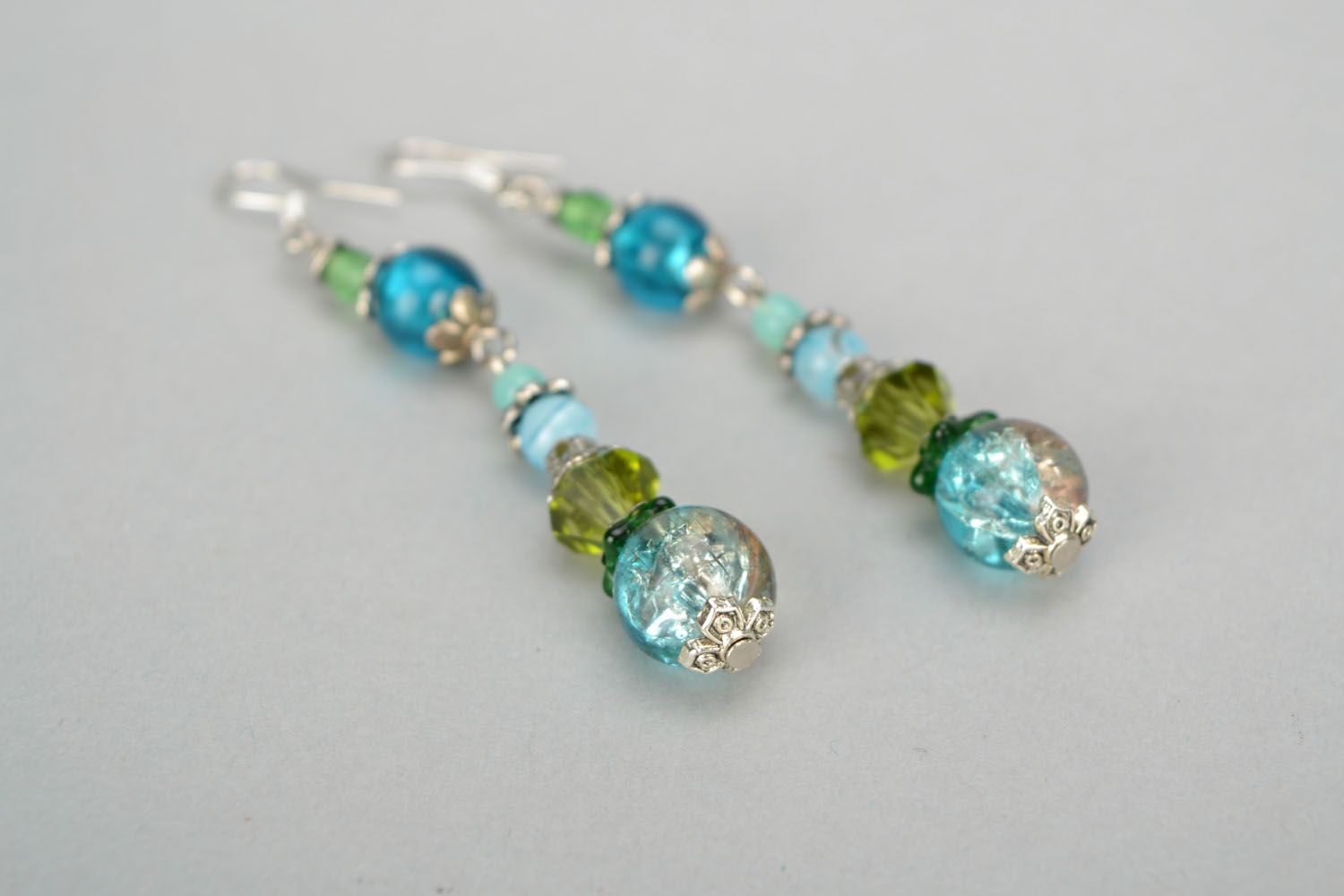 Glass earrings Aquamarine photo 5